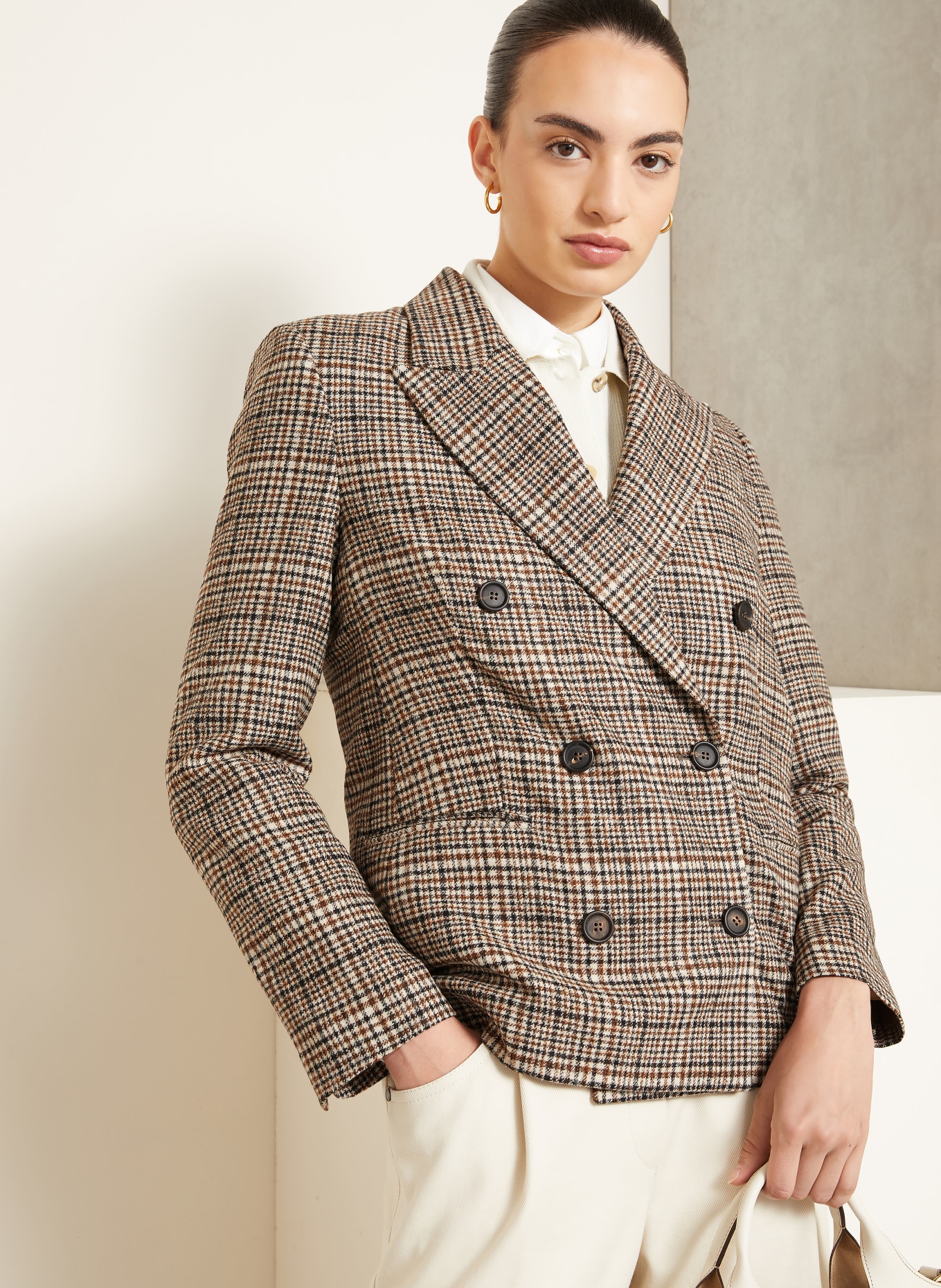 BRUNELLO CUCINELLI Blazer mit Alpaka: BRAUN / CREME / SCHWARZ