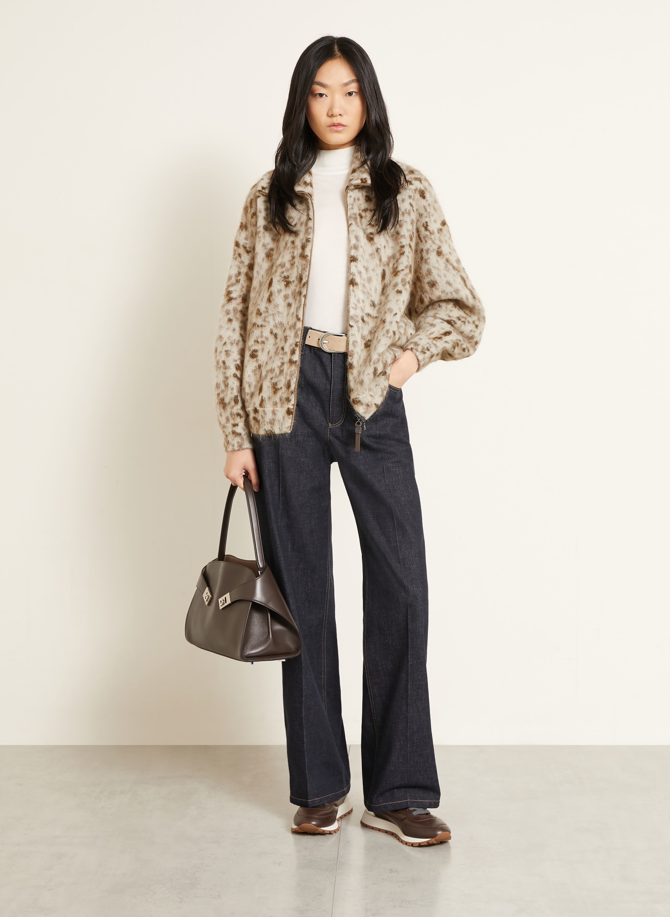 BRUNELLO CUCINELLI Strickjacke mit Mohair: CREME / TAUPE / DUNKELGRAU