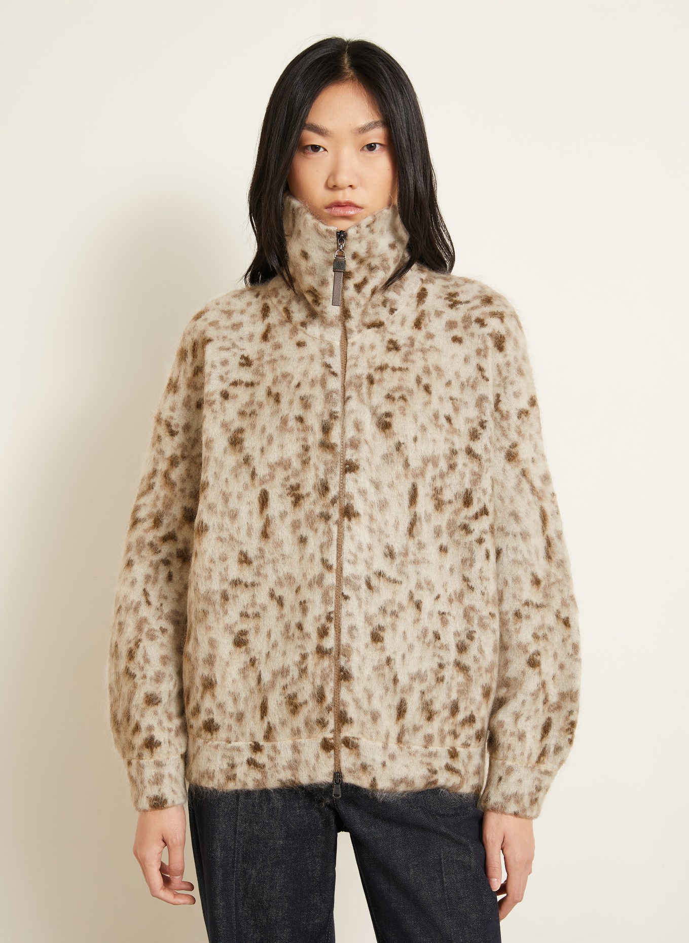 BRUNELLO CUCINELLI Strickjacke mit Mohair: CREME / TAUPE / DUNKELGRAU