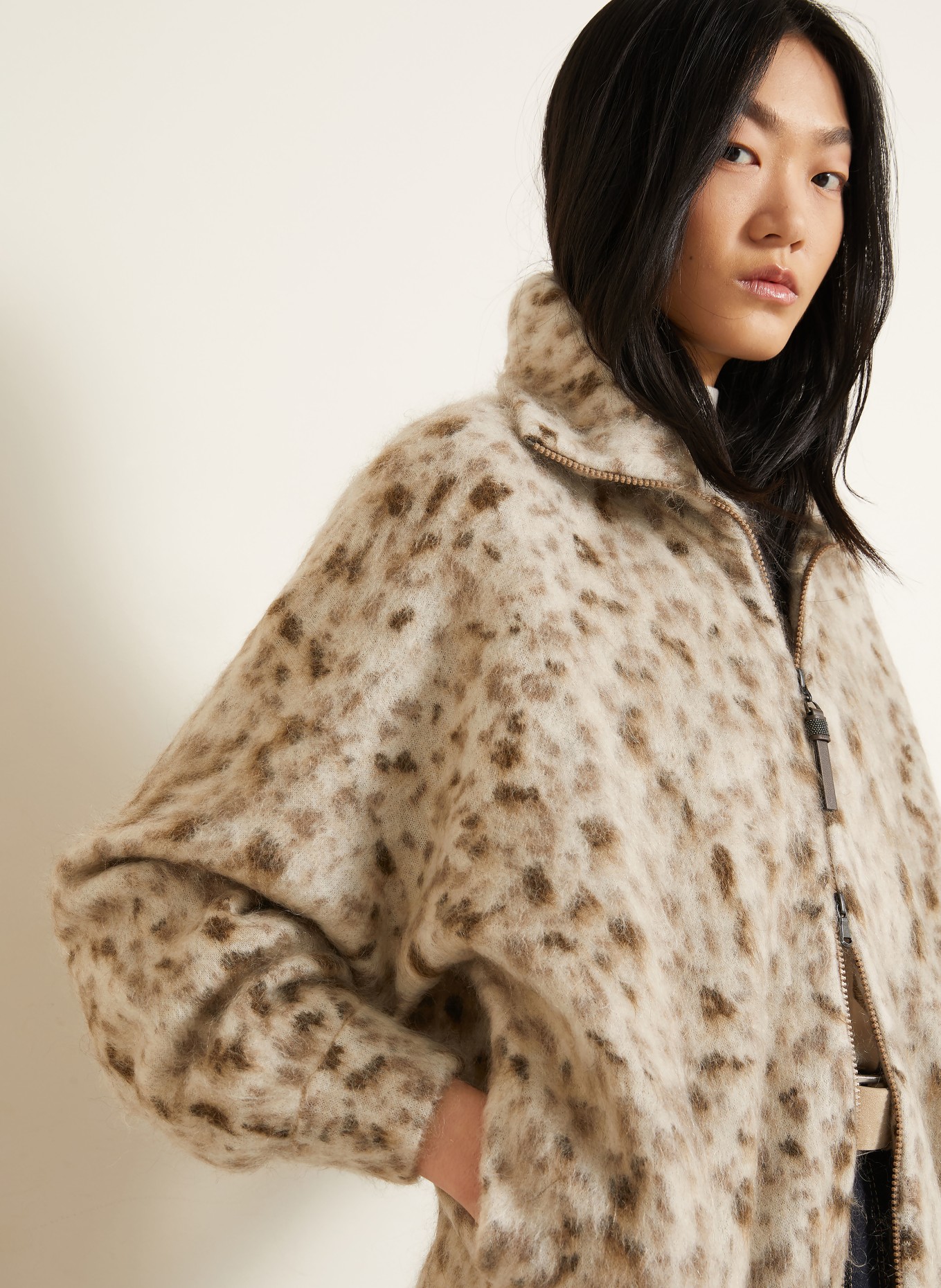 BRUNELLO CUCINELLI Strickjacke mit Mohair: CREME / TAUPE / DUNKELGRAU