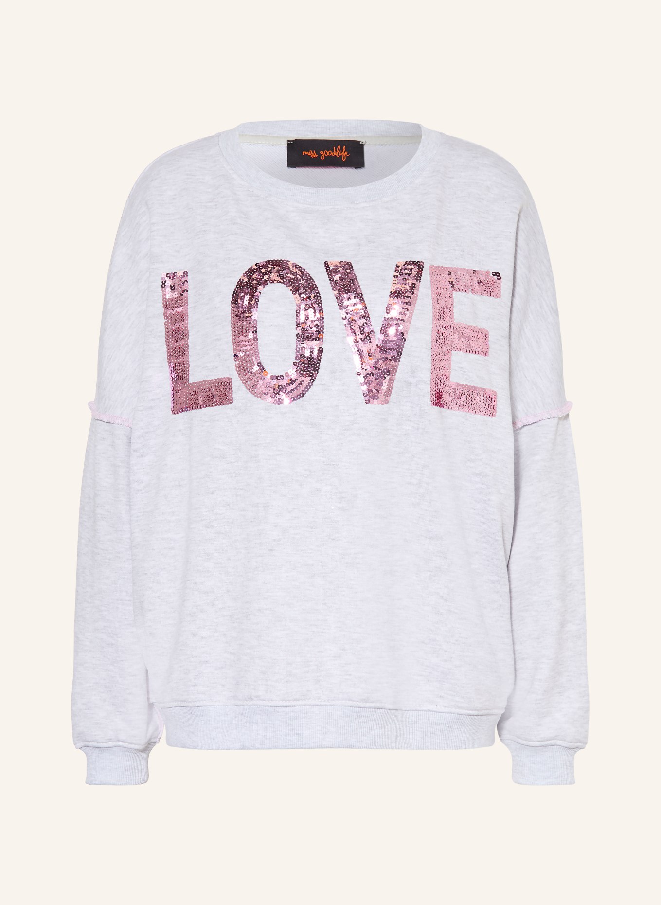 miss goodlife Sequin Sweatshirt: LIGHT GRAY / PURPLE