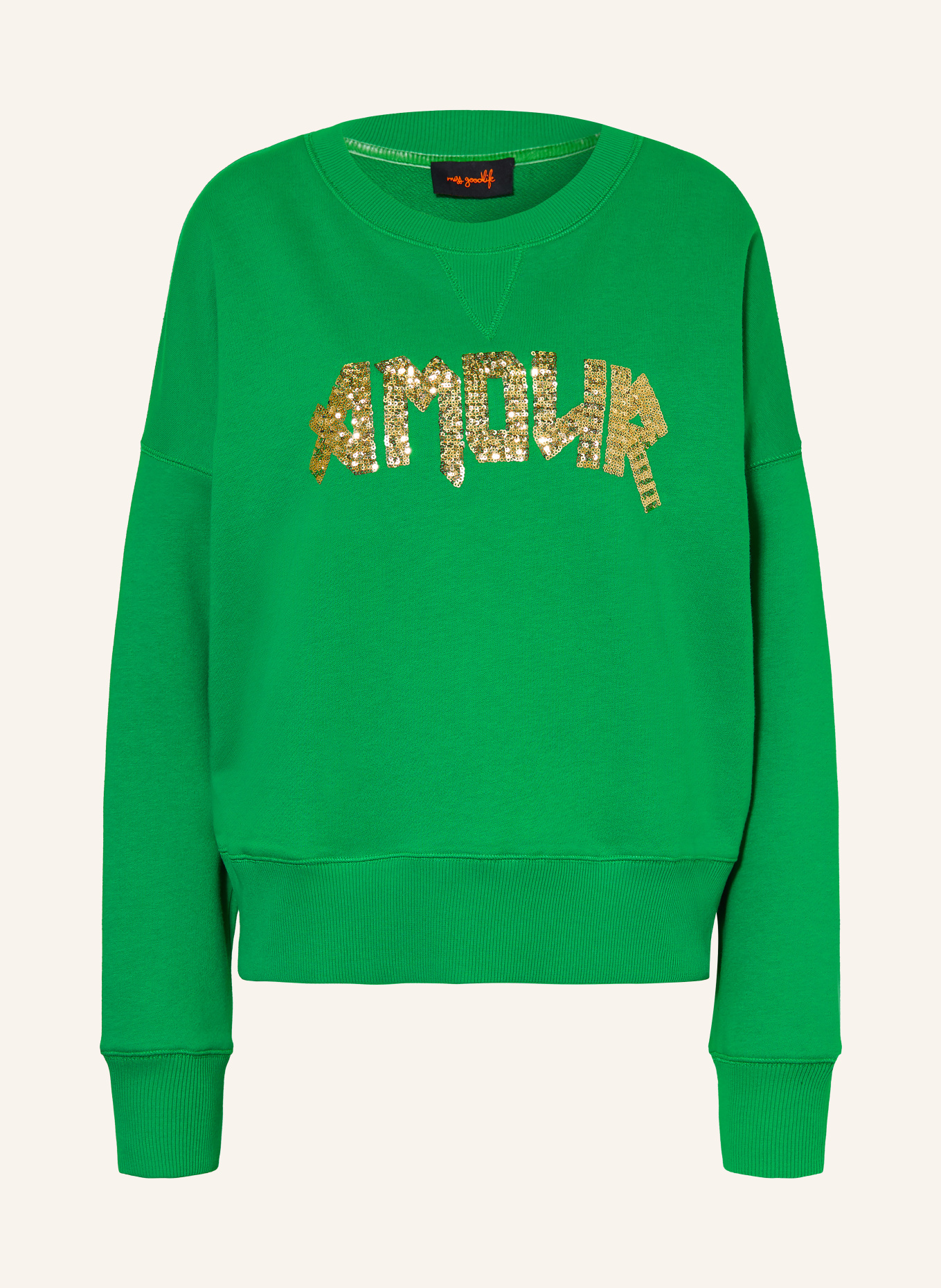 miss goodlife Sweatshirt à paillettes: VERT / OR