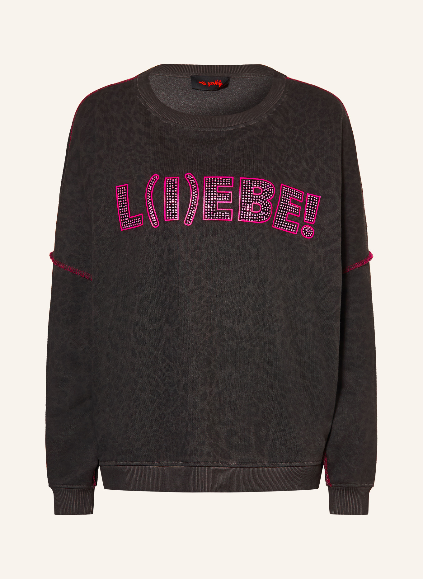 miss goodlife Sweatshirt with Rhinestones: GRAY / PINK / BLACK