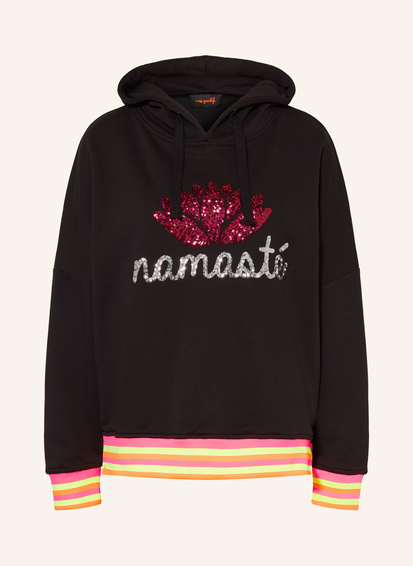 miss goodlife Sequin Hoodie: BLACK / SILVER / DARK RED