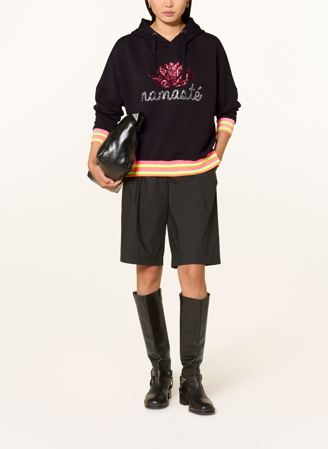 miss goodlife Sequin Hoodie: BLACK / SILVER / DARK RED