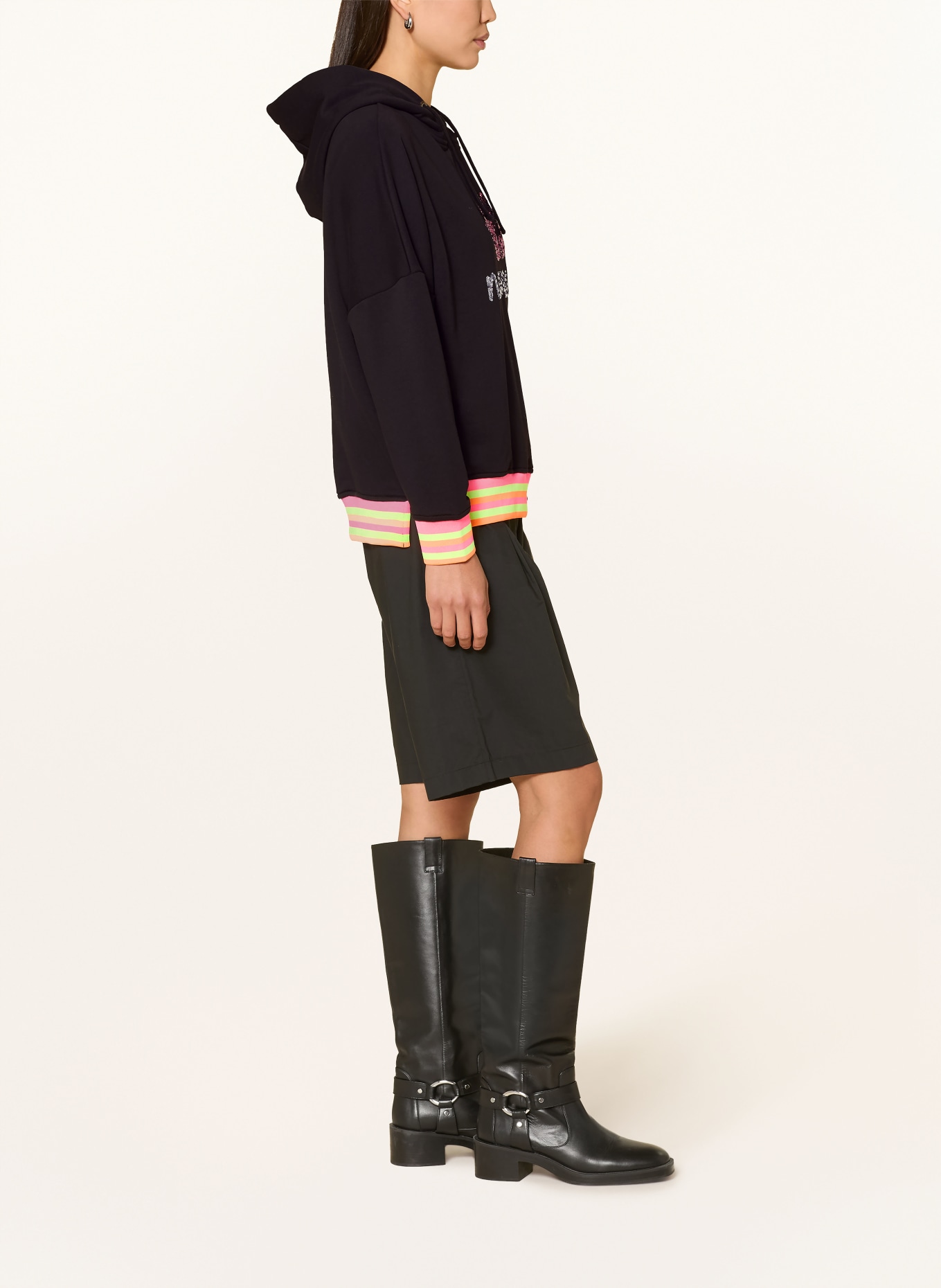 miss goodlife Sequin Hoodie: BLACK / SILVER / DARK RED