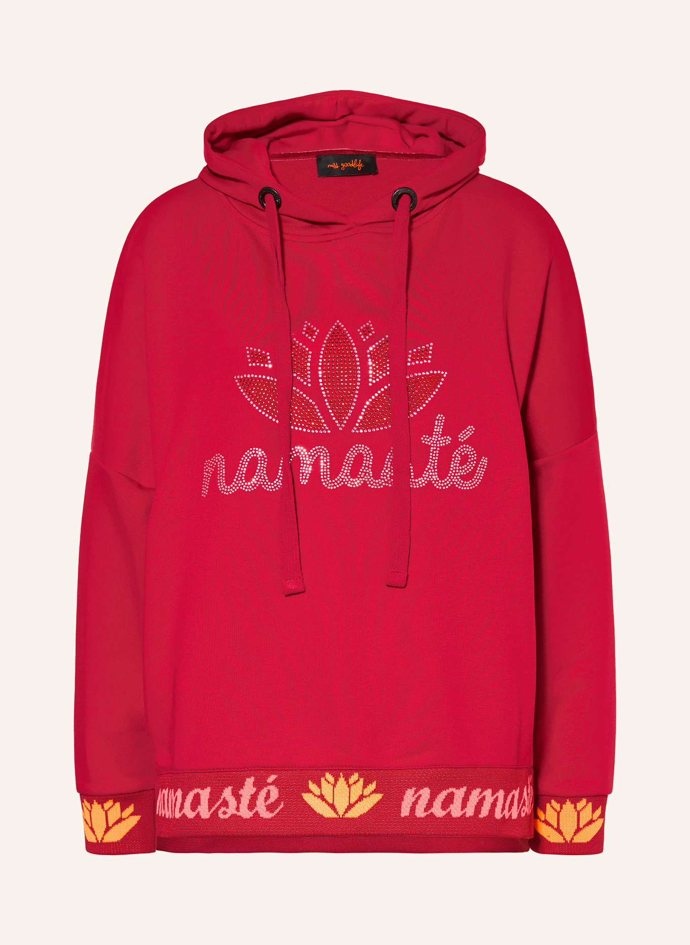miss goodlife Hoodie with Rhinestones: RED / SILVER / ORANGE