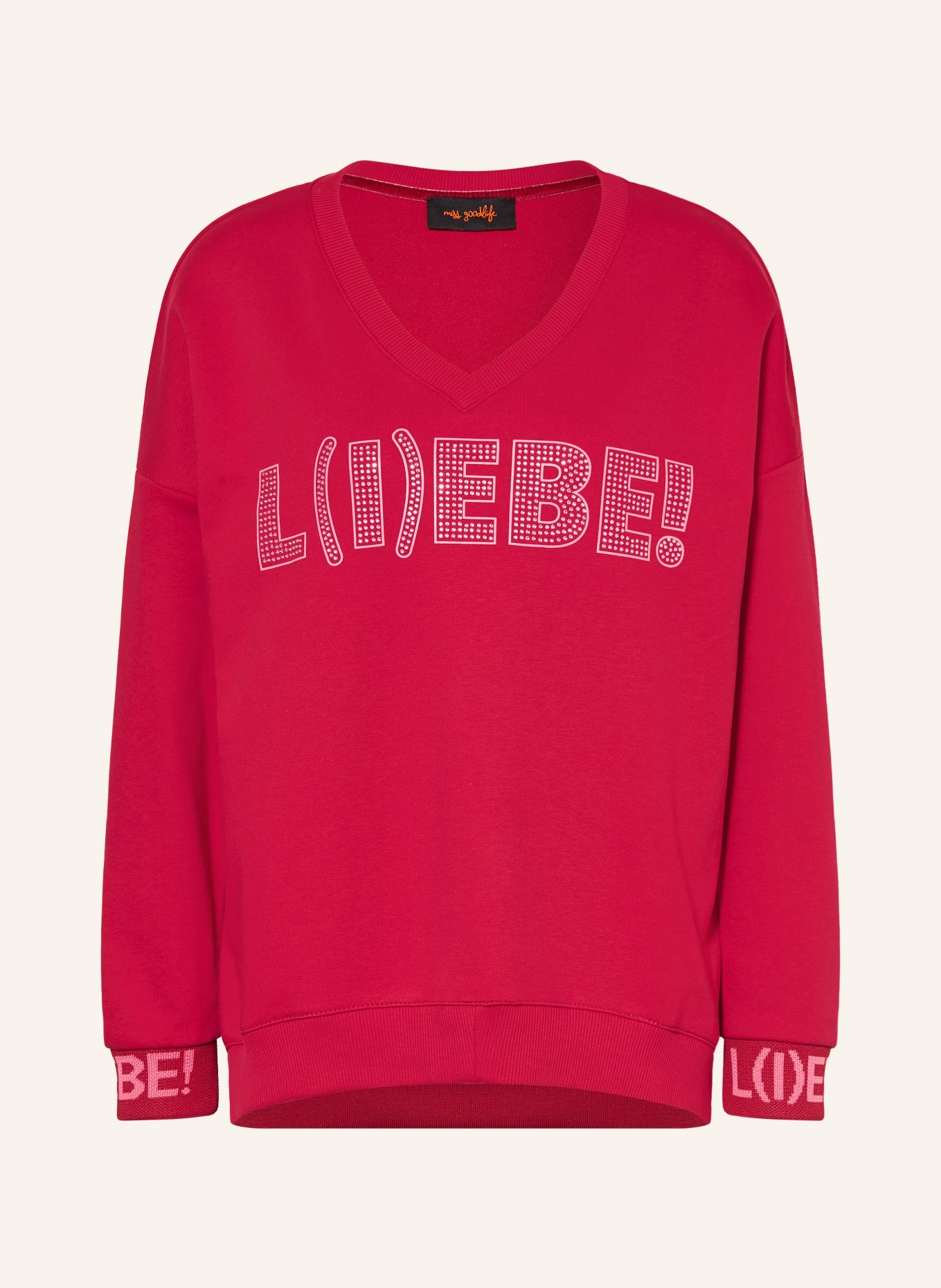 miss goodlife Sweatshirt with Rhinestones: RED / PINK