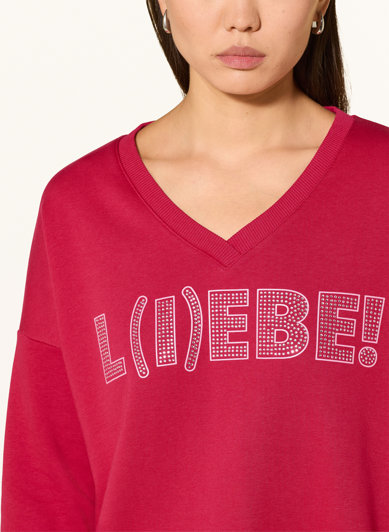 miss goodlife Sweatshirt with Rhinestones: RED / PINK