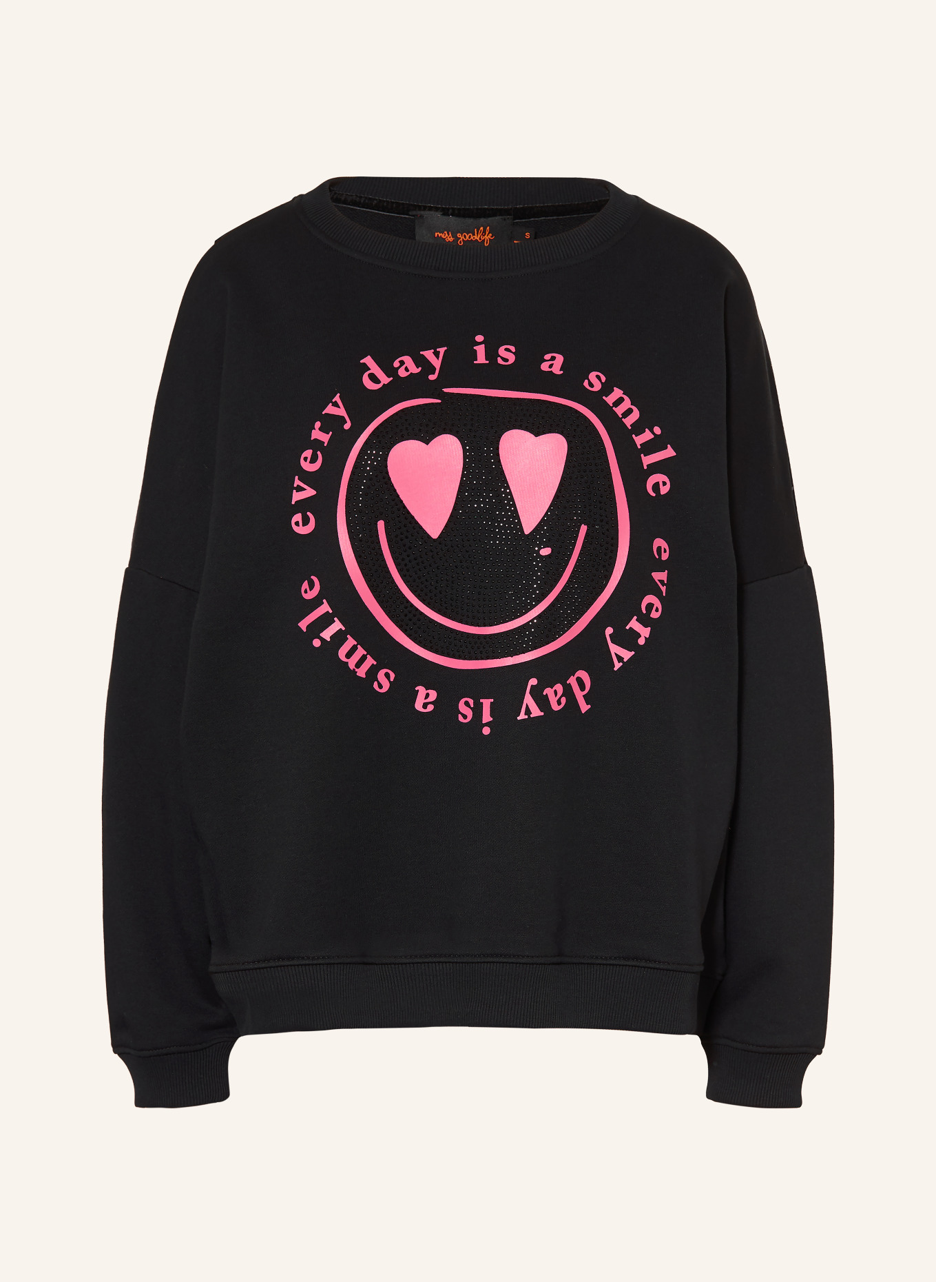 miss goodlife Sweatshirt with Rhinestones: BLACK / PINK