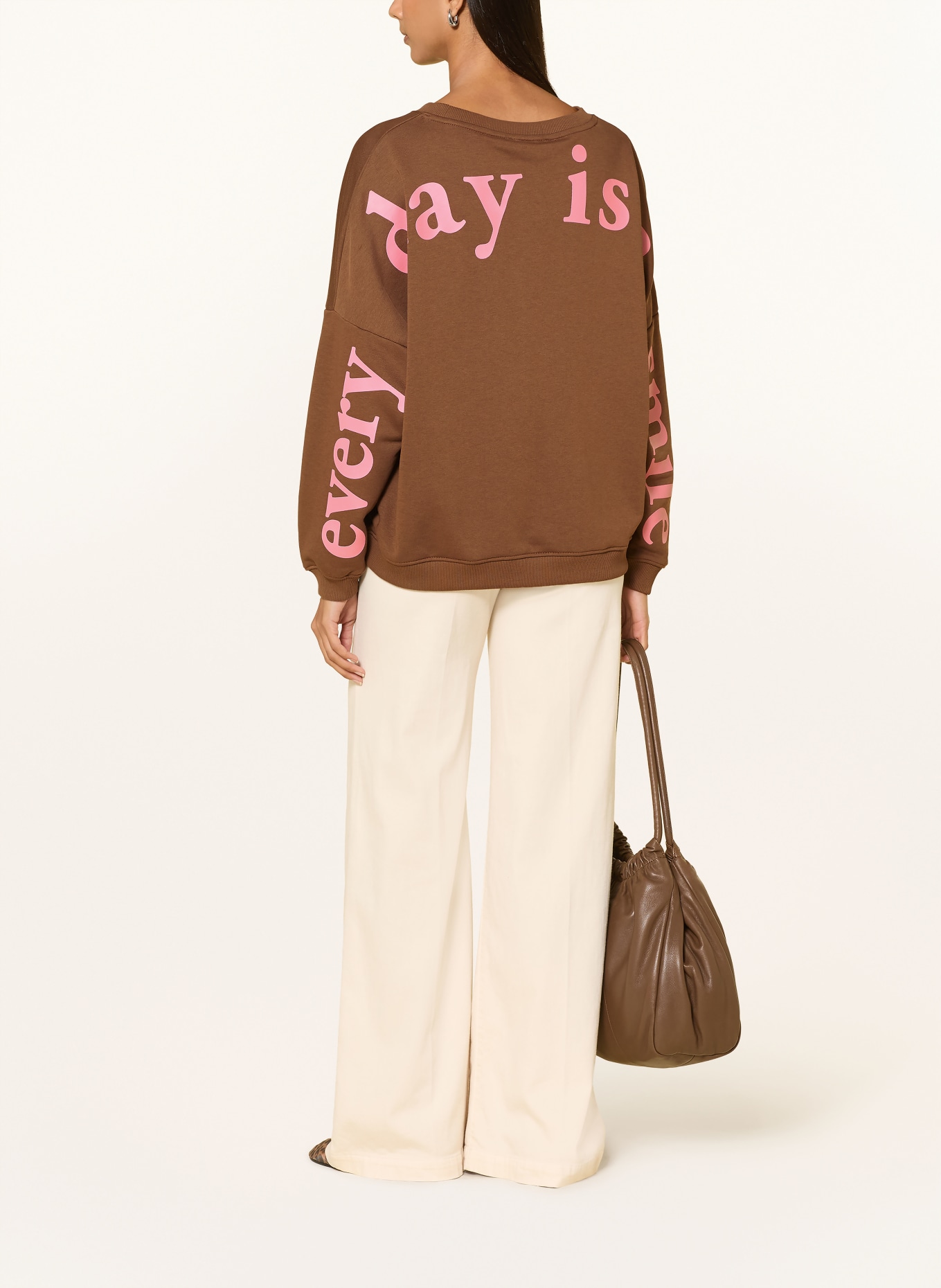 miss goodlife Sweatshirt oversize orné de strass: MARRON / ROSE