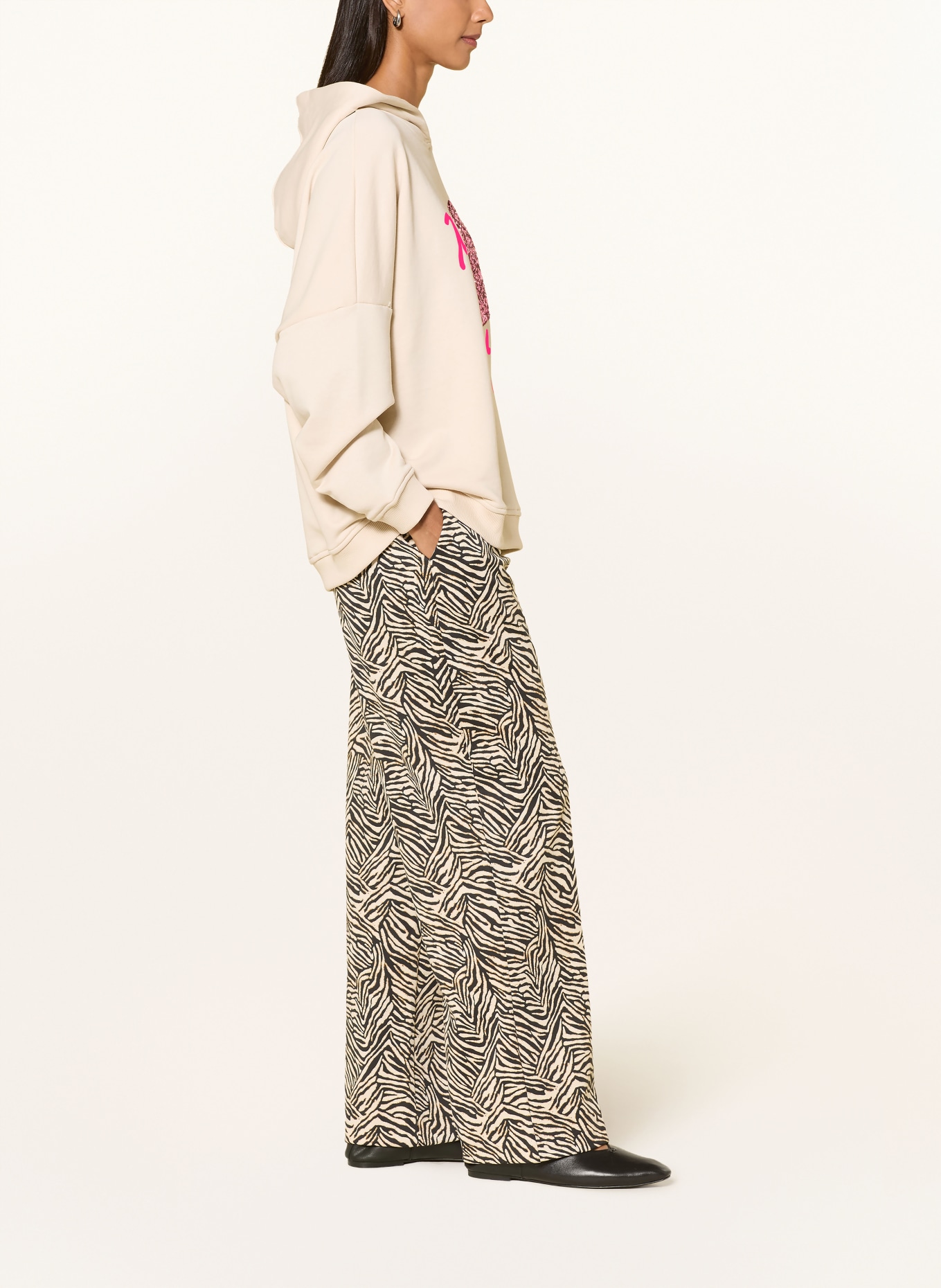 miss goodlife Hoodie met pailletten: BEIGE / NEONROZE / ROZE
