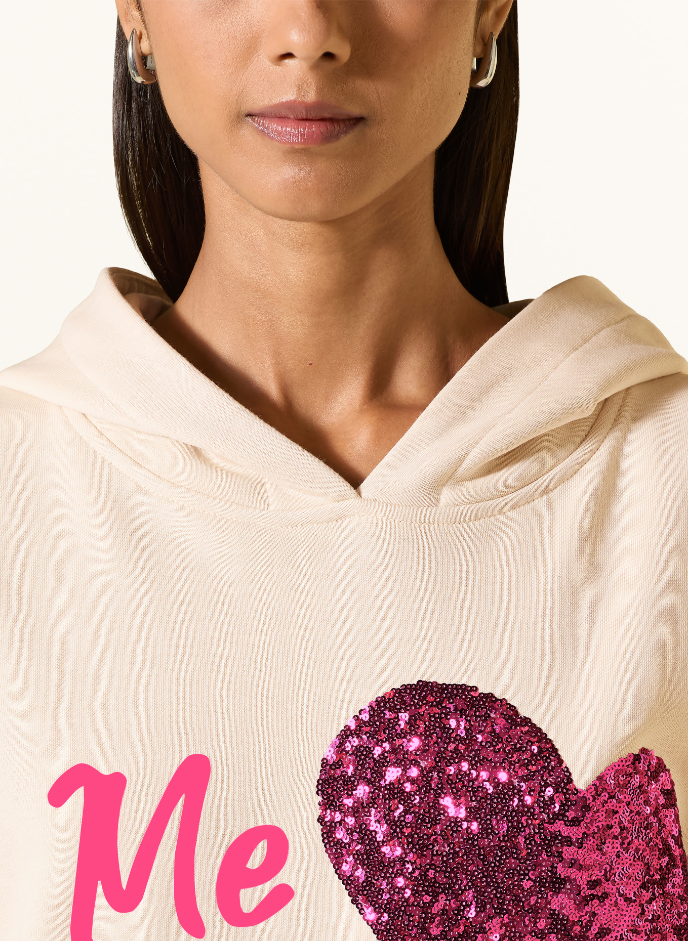 miss goodlife Hoodie met pailletten: BEIGE / NEONROZE / ROZE