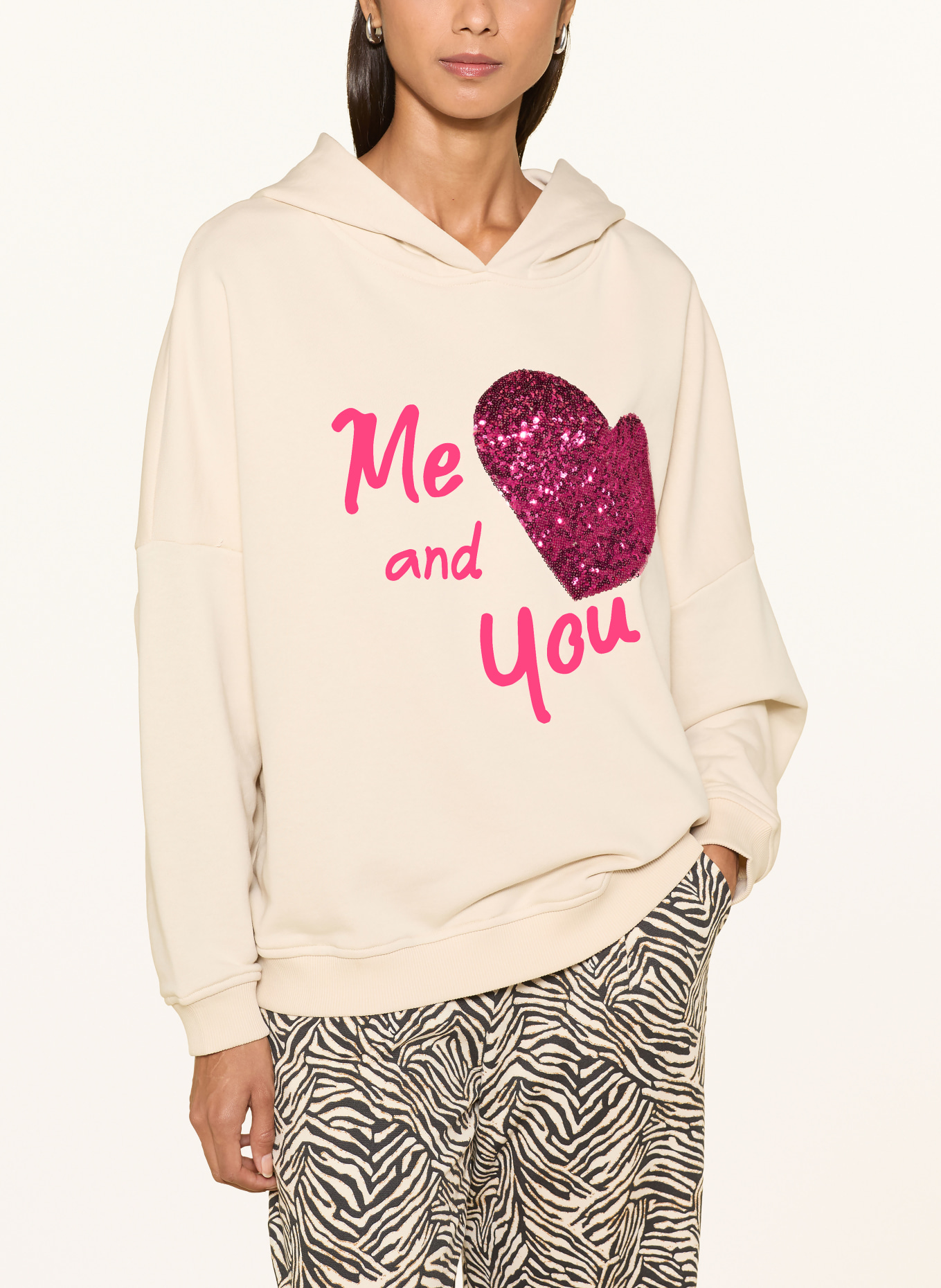 miss goodlife Hoodie met pailletten: BEIGE / NEONROZE / ROZE