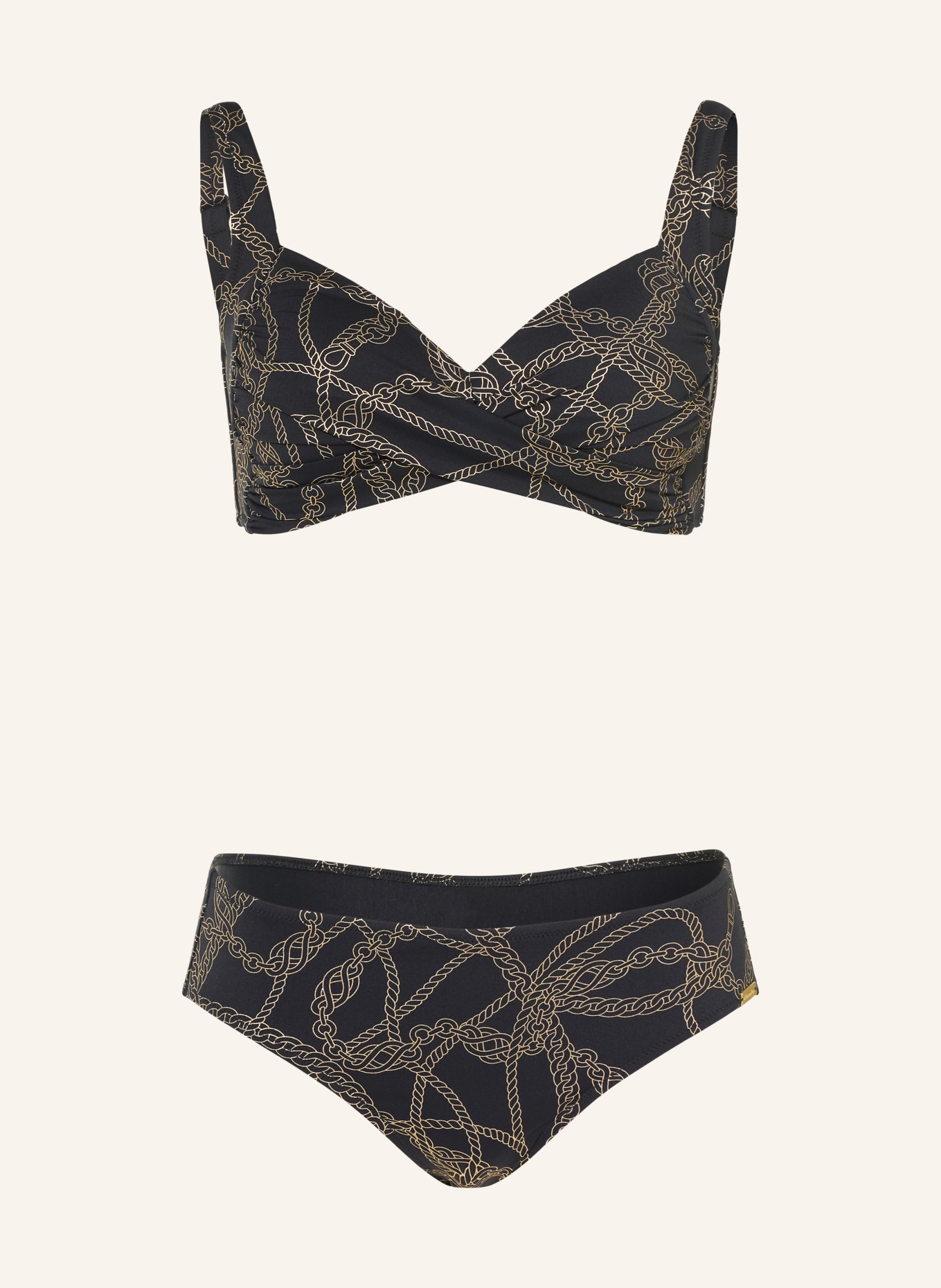 Charmline Bustier-bikini INTERLACE CHAINS met wikkel-look: ZWART / GOUD