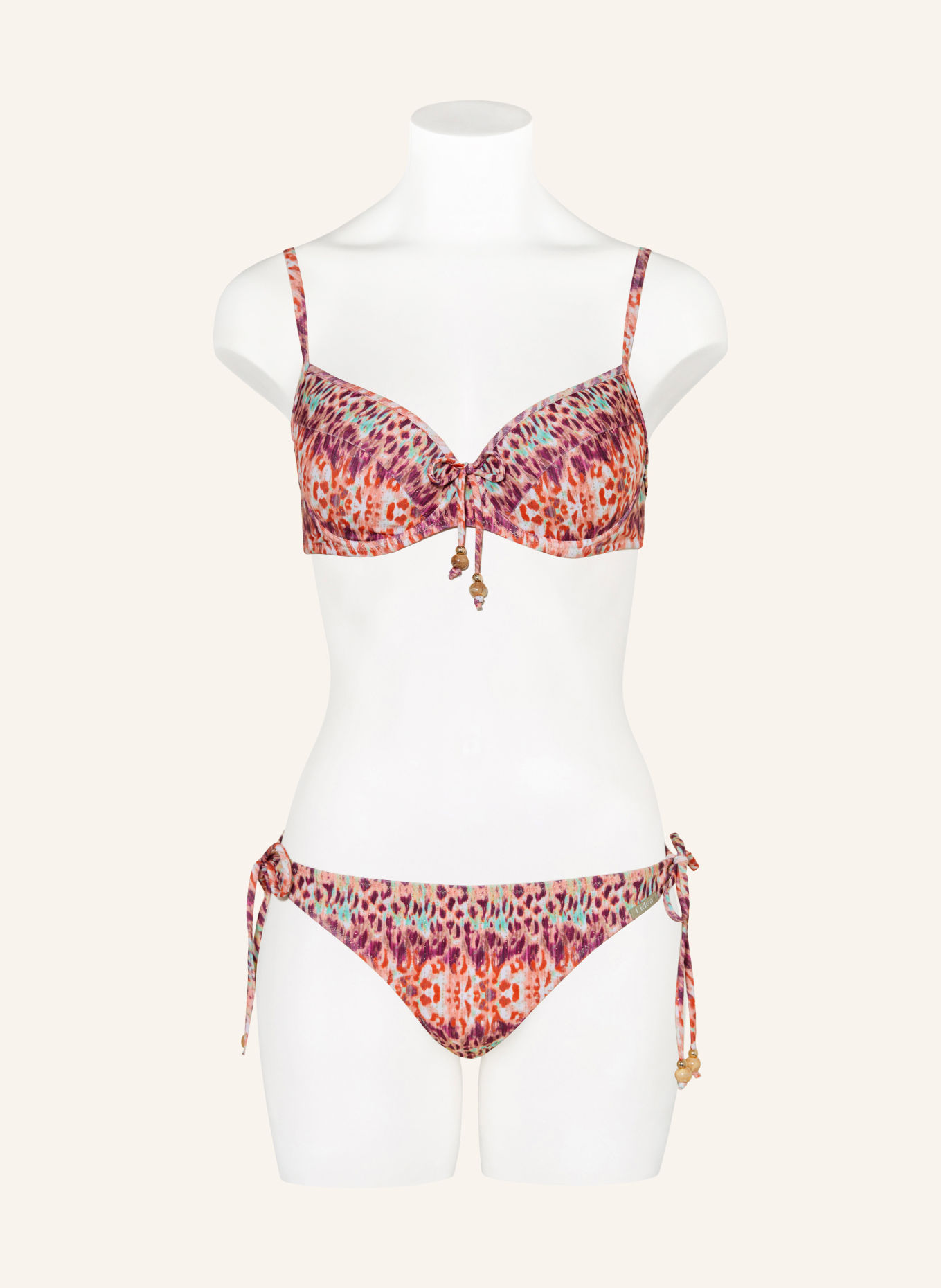 Lidea Bas de bikini triangle BATIKBLAZE avec fil pailleté et perles décoratives: ORANGE / LILAS FONCÉ / TURQUOISE