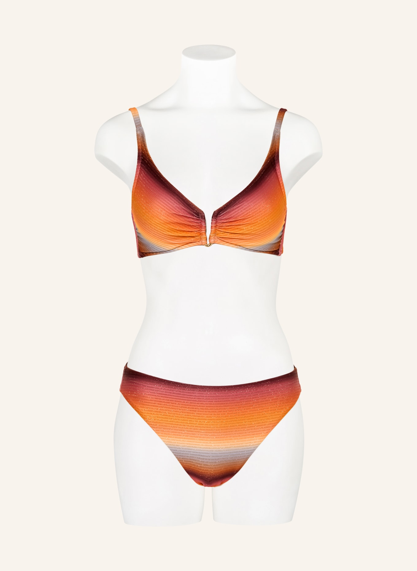 MARYAN MEHLHORN Bas de bikini basique SUNDRENCHED avec fil pailleté: ORANGE / GRIS CLAIR / ROUGE CLAIR
