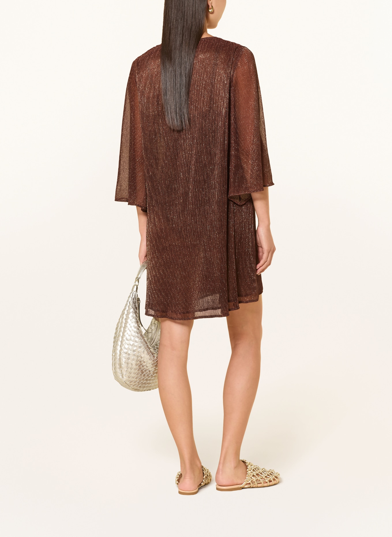 MARYAN MEHLHORN Robe de plage SUNDRENCHED avec fil pailleté et manches 3/4: MARRON FONCÉ / OR
