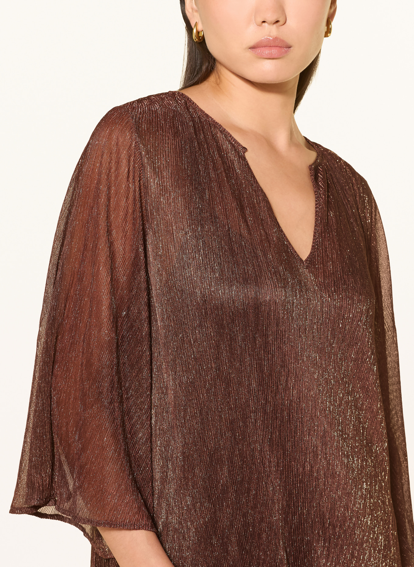 MARYAN MEHLHORN Robe de plage SUNDRENCHED avec fil pailleté et manches 3/4: MARRON FONCÉ / OR