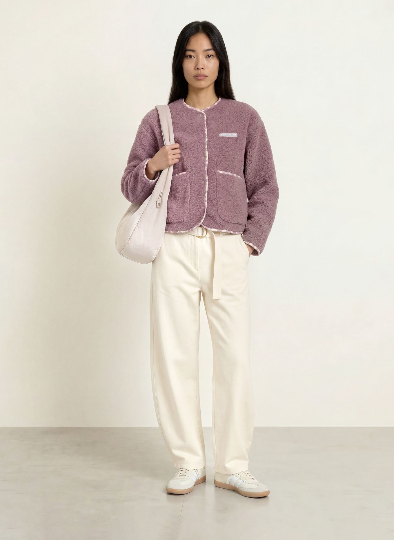 VIVI MARI Plush Jacket: PURPLE / CREAM