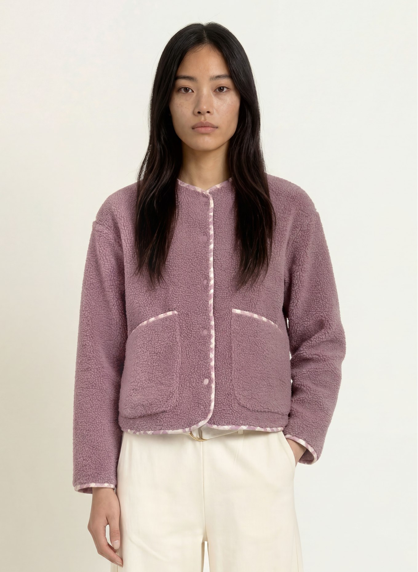 VIVI MARI Plush Jacket: PURPLE / CREAM