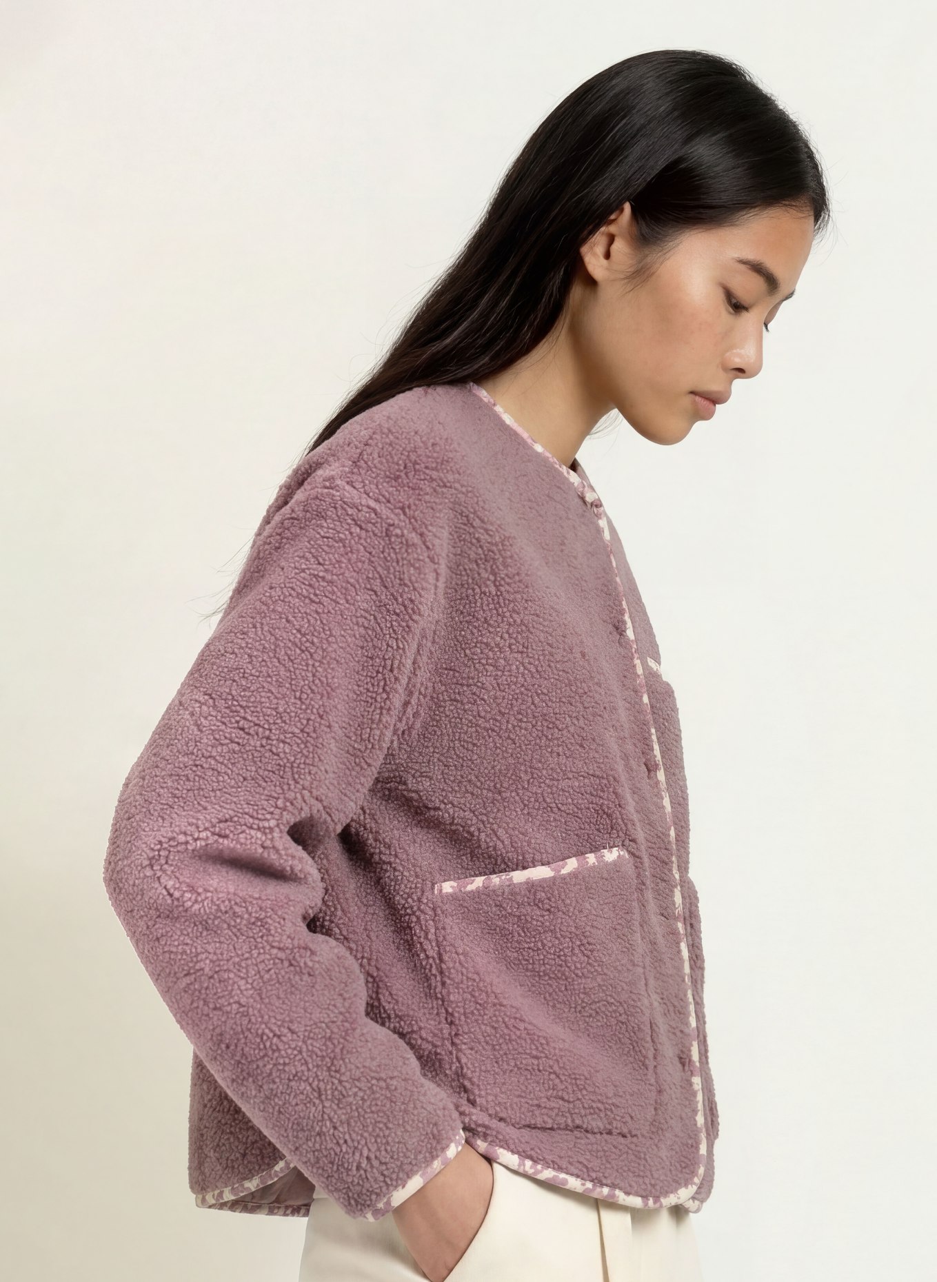 VIVI MARI Plush Jacket: PURPLE / CREAM