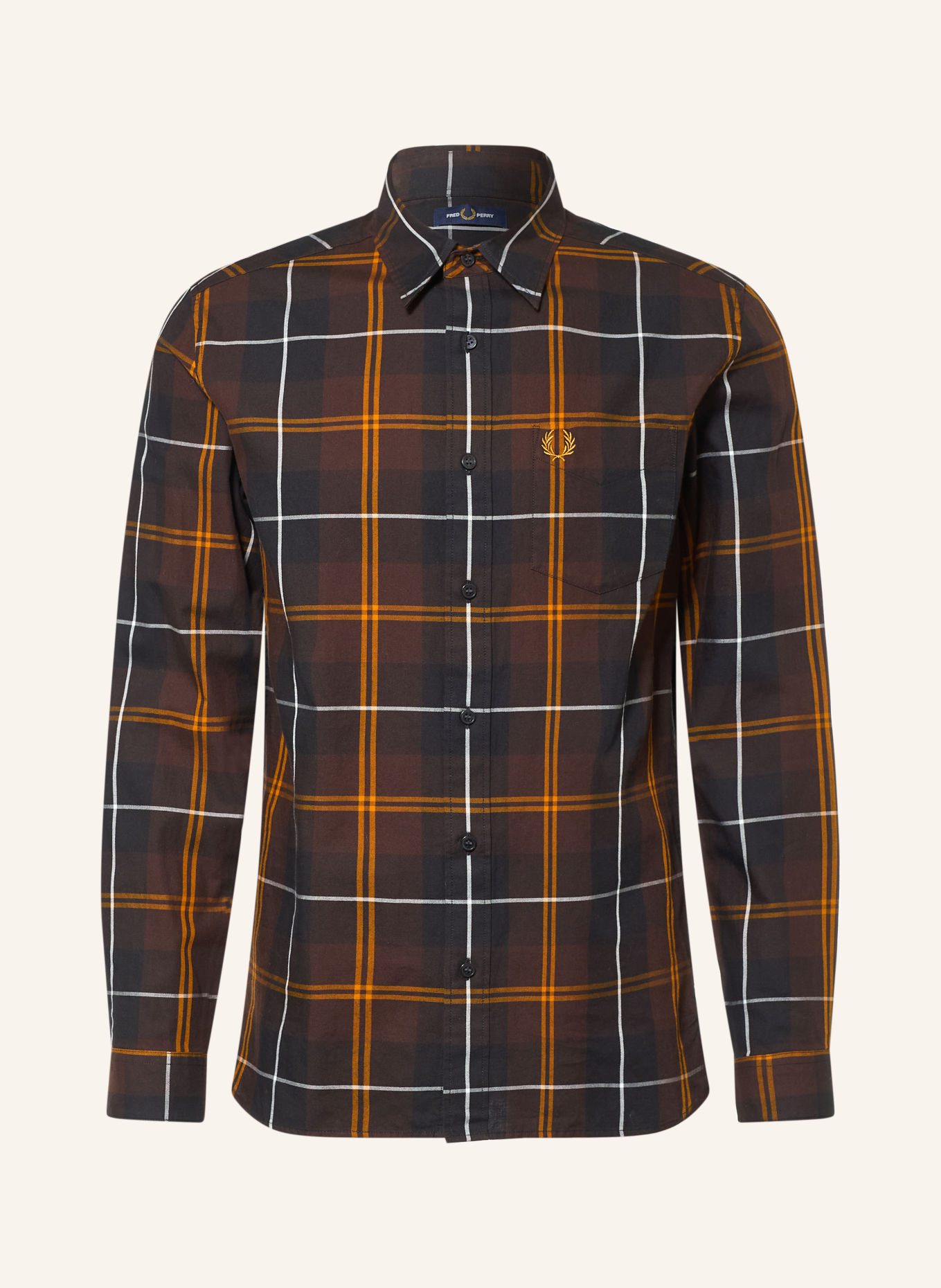 FRED PERRY Hemd Comfort Fit: DUNKELBRAUN / WEISS / SCHWARZ