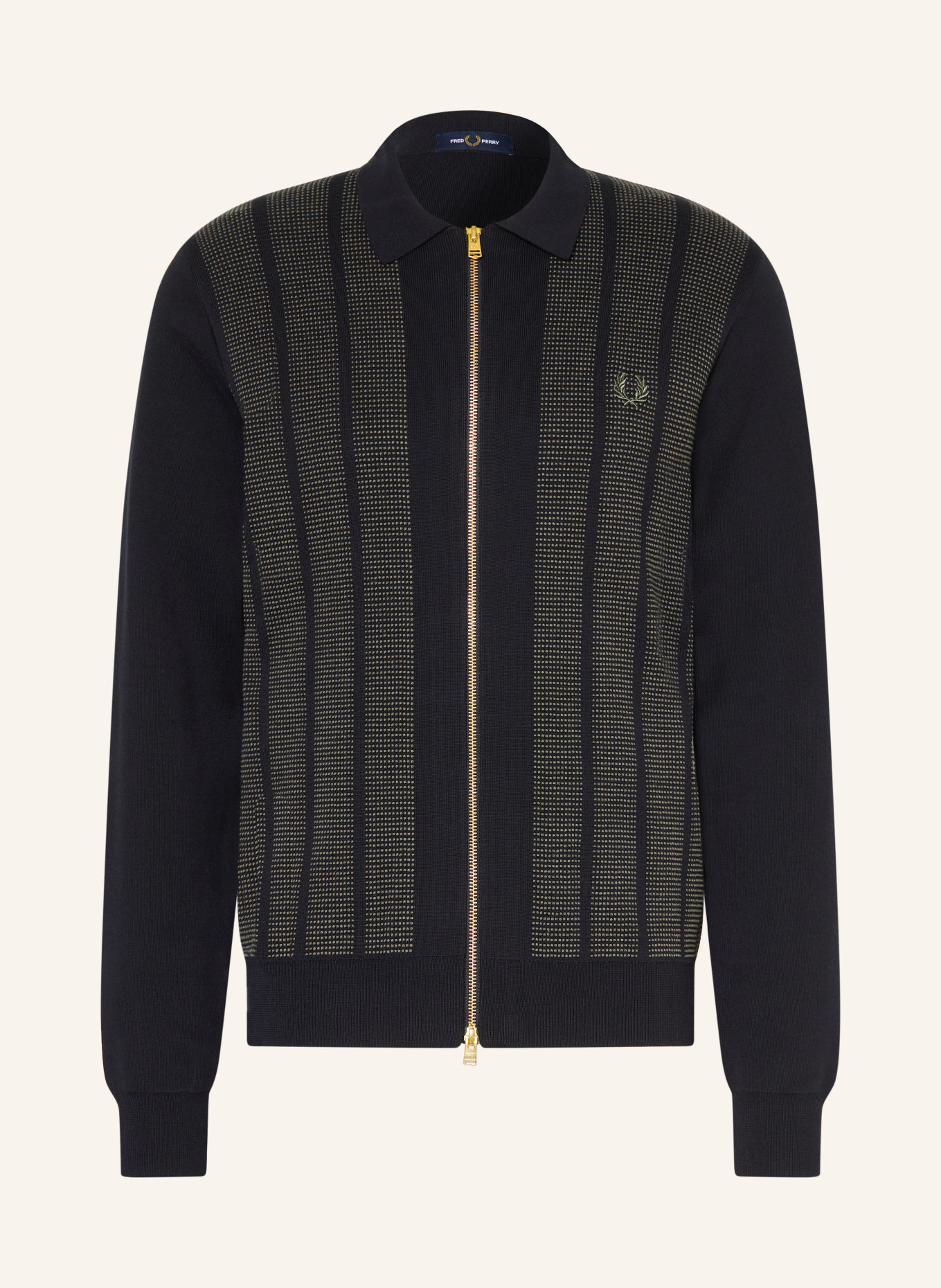 FRED PERRY Strickjacke: SCHWARZ / HELLGRÜN