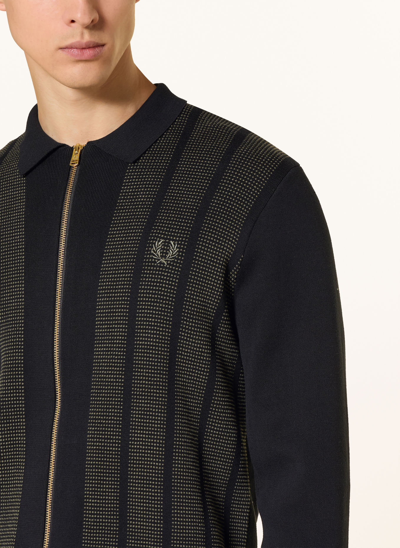 FRED PERRY Strickjacke: SCHWARZ / HELLGRÜN