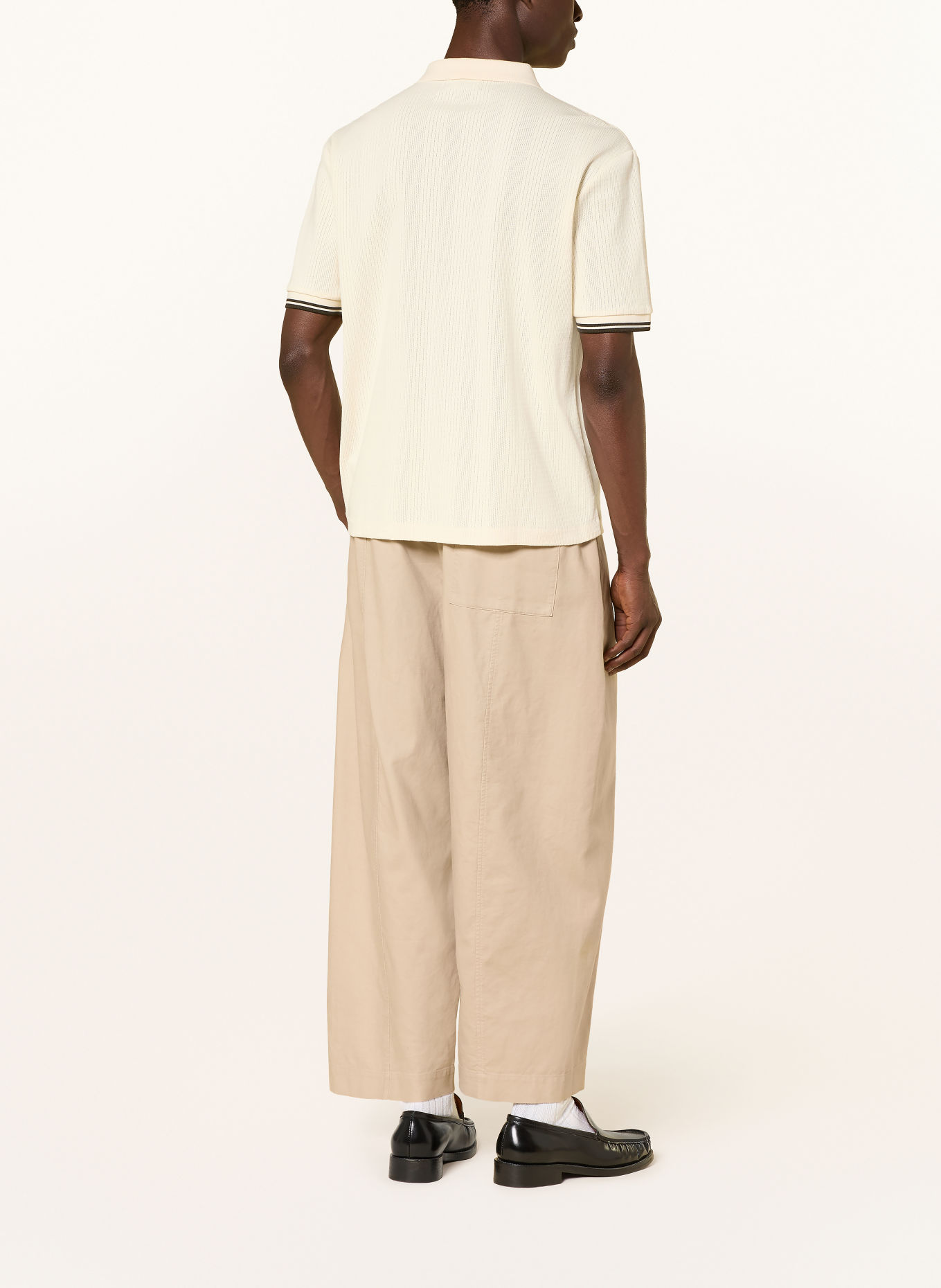 FRED PERRY Gebreid overhemd, slim fit: ECRU / DONKERGROEN