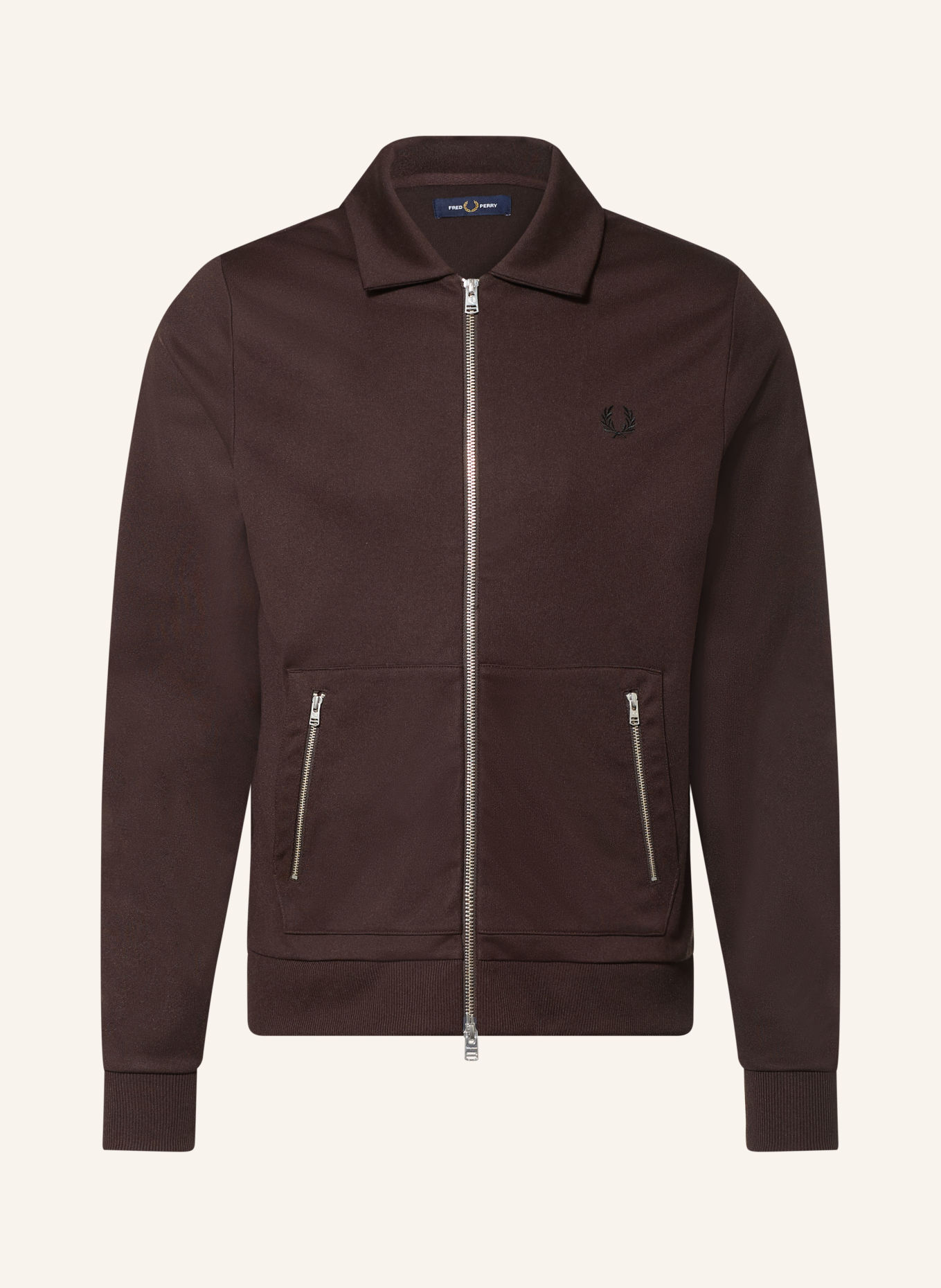 FRED PERRY Träningsjacka med resår: MÖRKBRUN