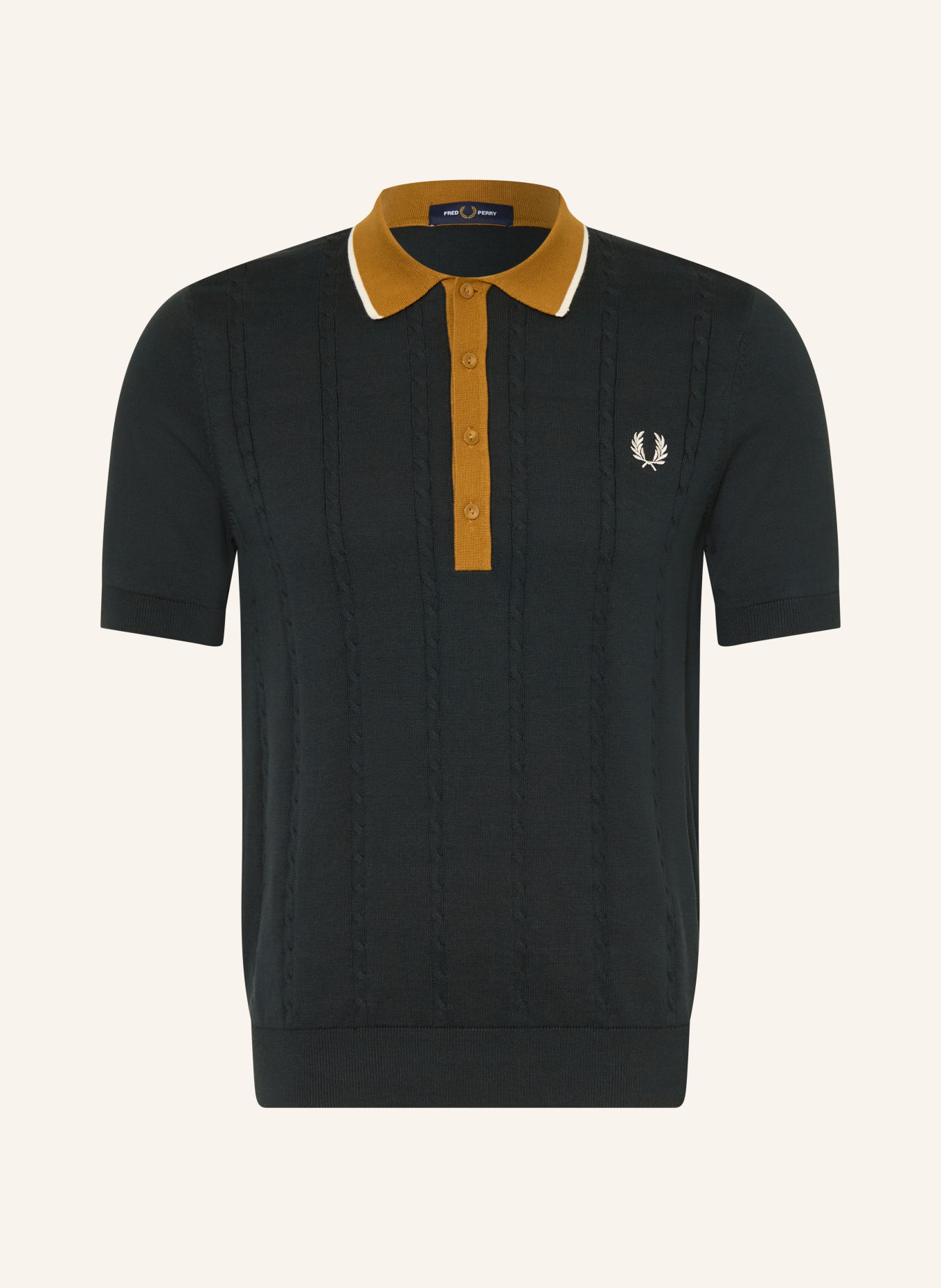 FRED PERRY Knit polo shirt: DARK GREEN / COGNAC