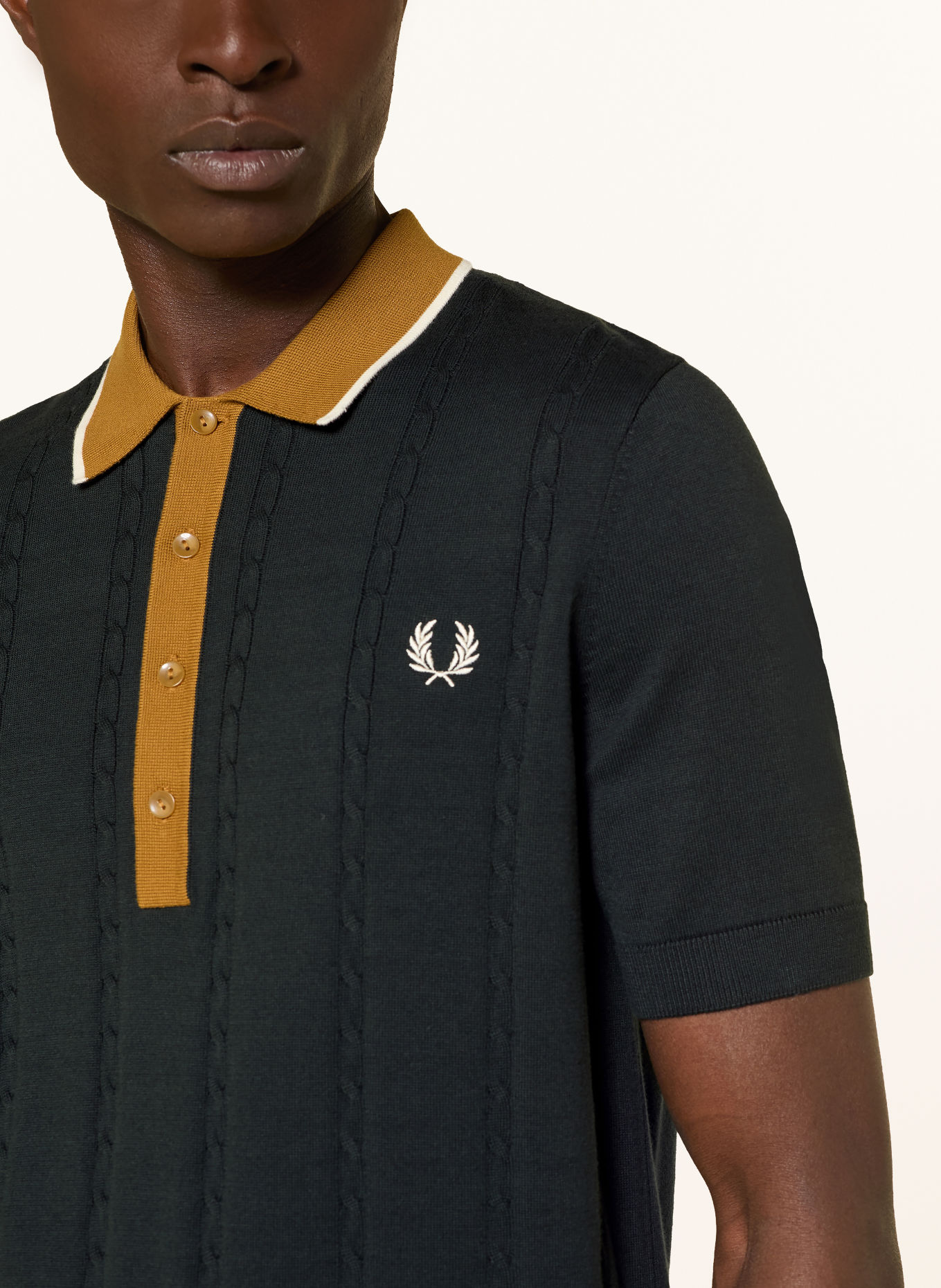 FRED PERRY Knit polo shirt: DARK GREEN / COGNAC