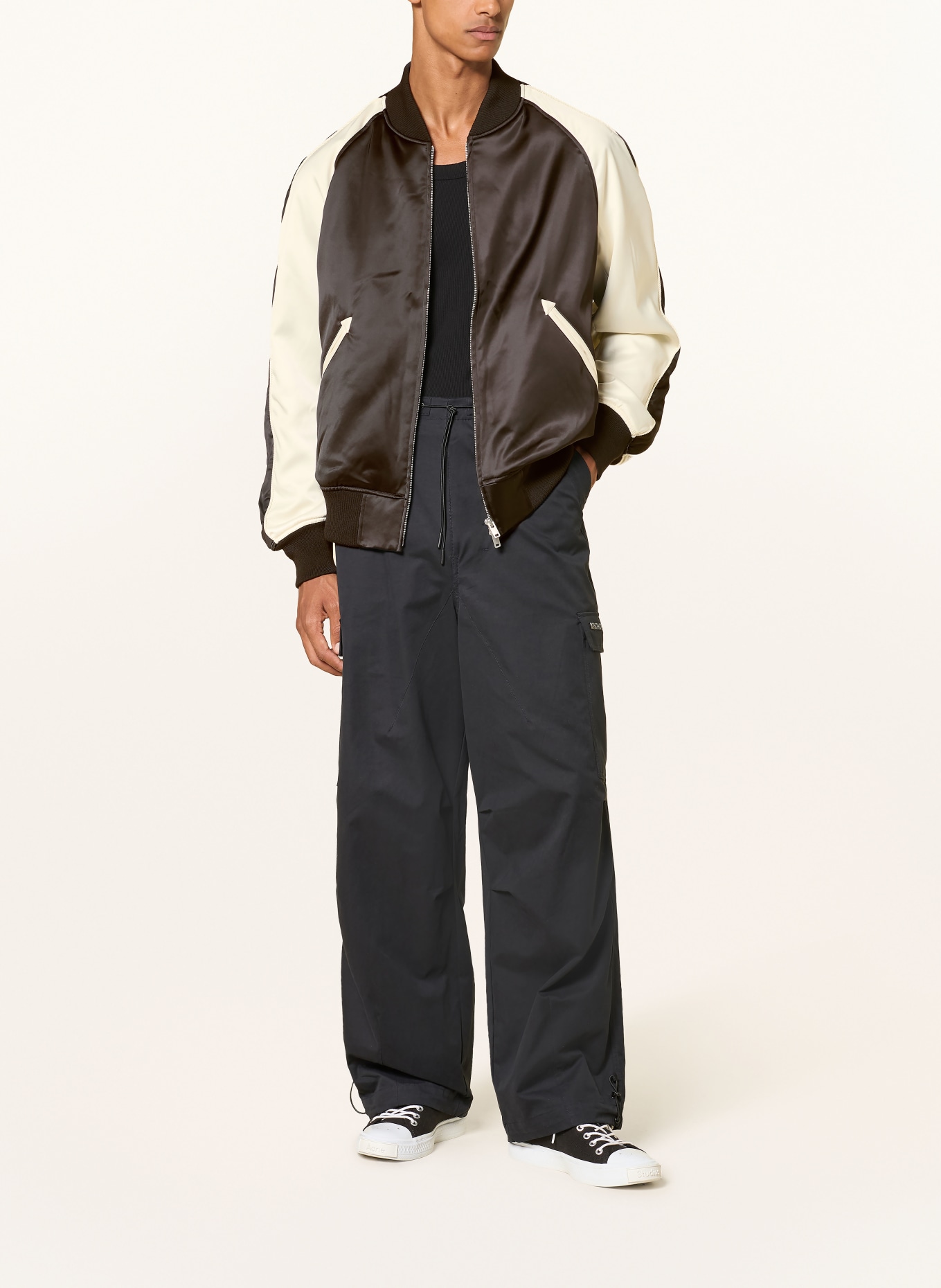 Y-3 Blouson Y3-LIQUID LOGO SATIN: ZWART / WIT
