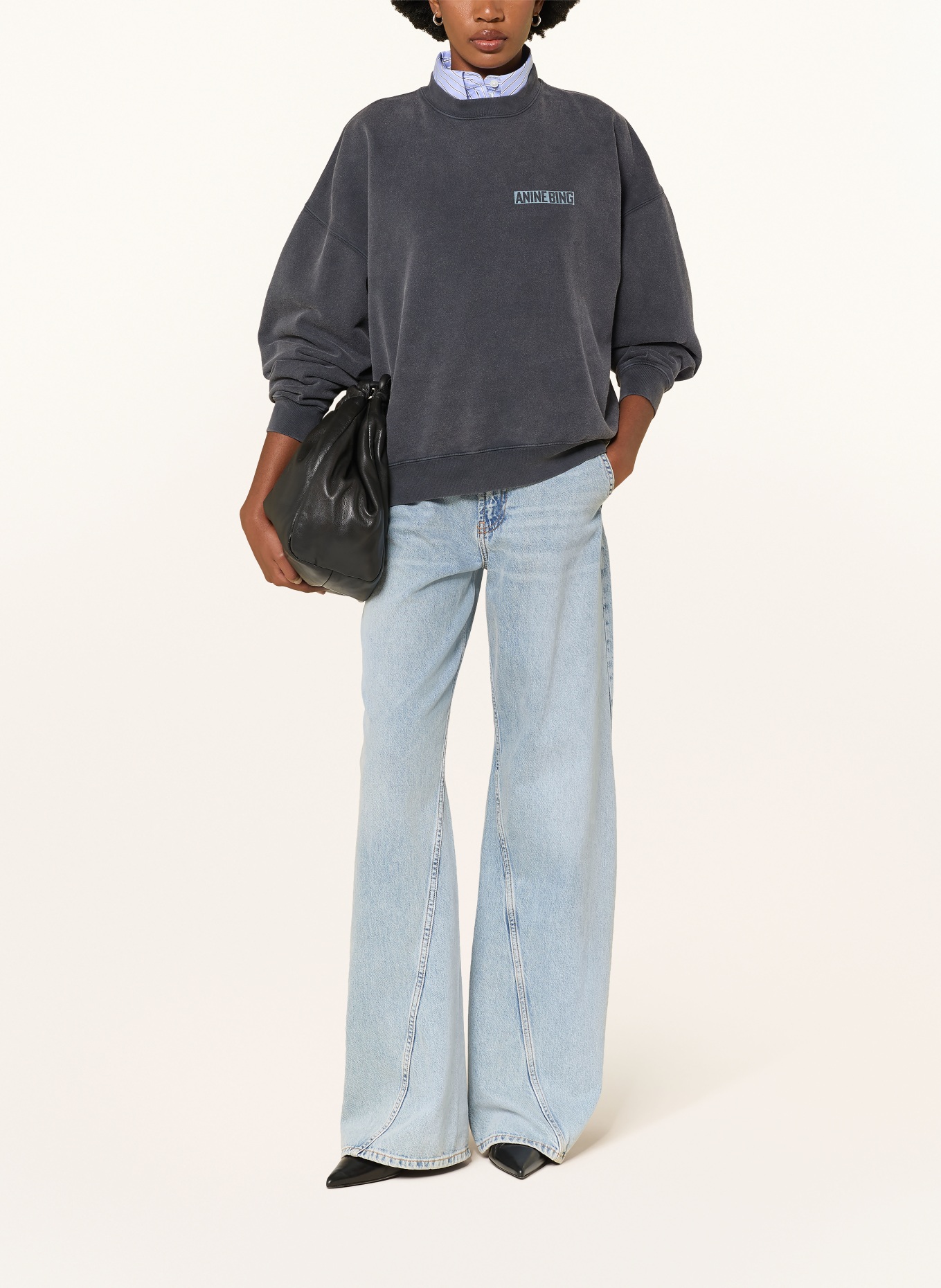 ANINE BING MILES Sweatshirt: DARK GRAY / LIGHT BLUE