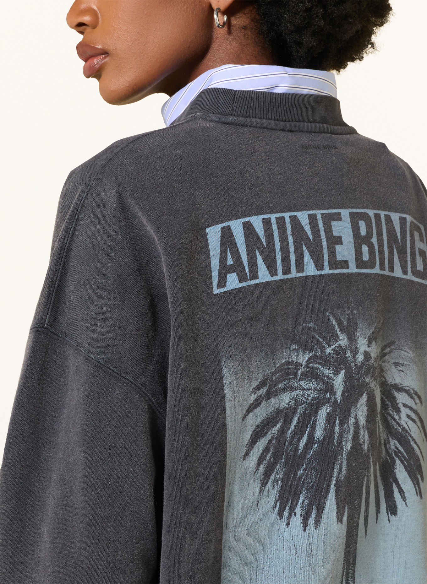 ANINE BING MILES Sweatshirt: DARK GRAY / LIGHT BLUE