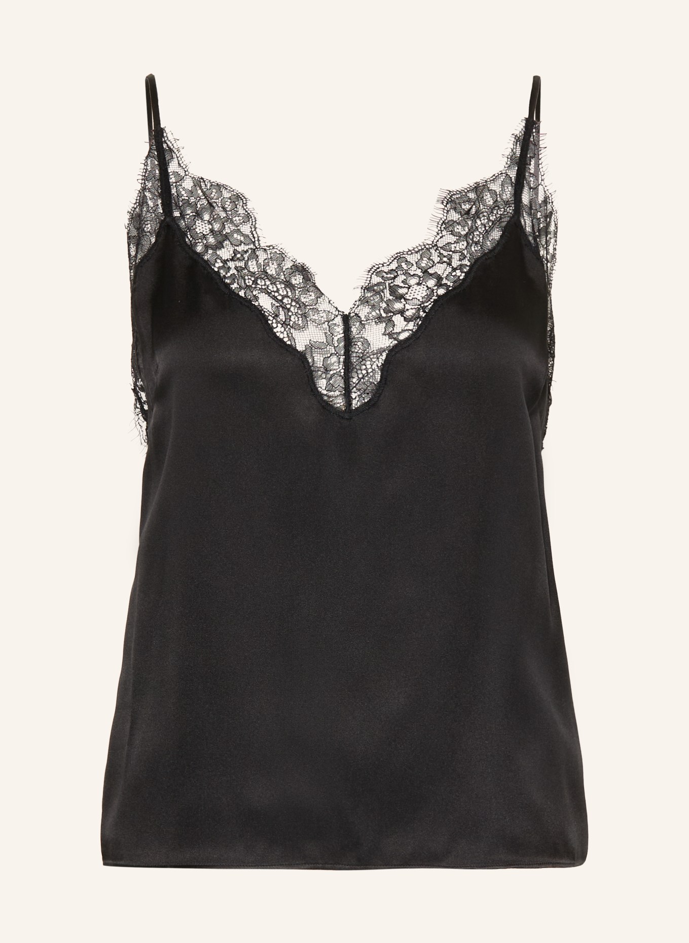ANINE BING MAEL satin top with silk and lace: BLACK