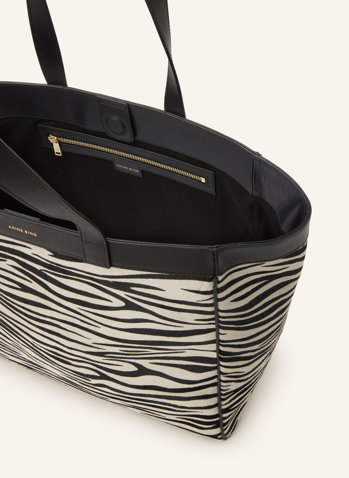 ANINE BING Shoppers RIO MEDIUM: ZWART / WIT