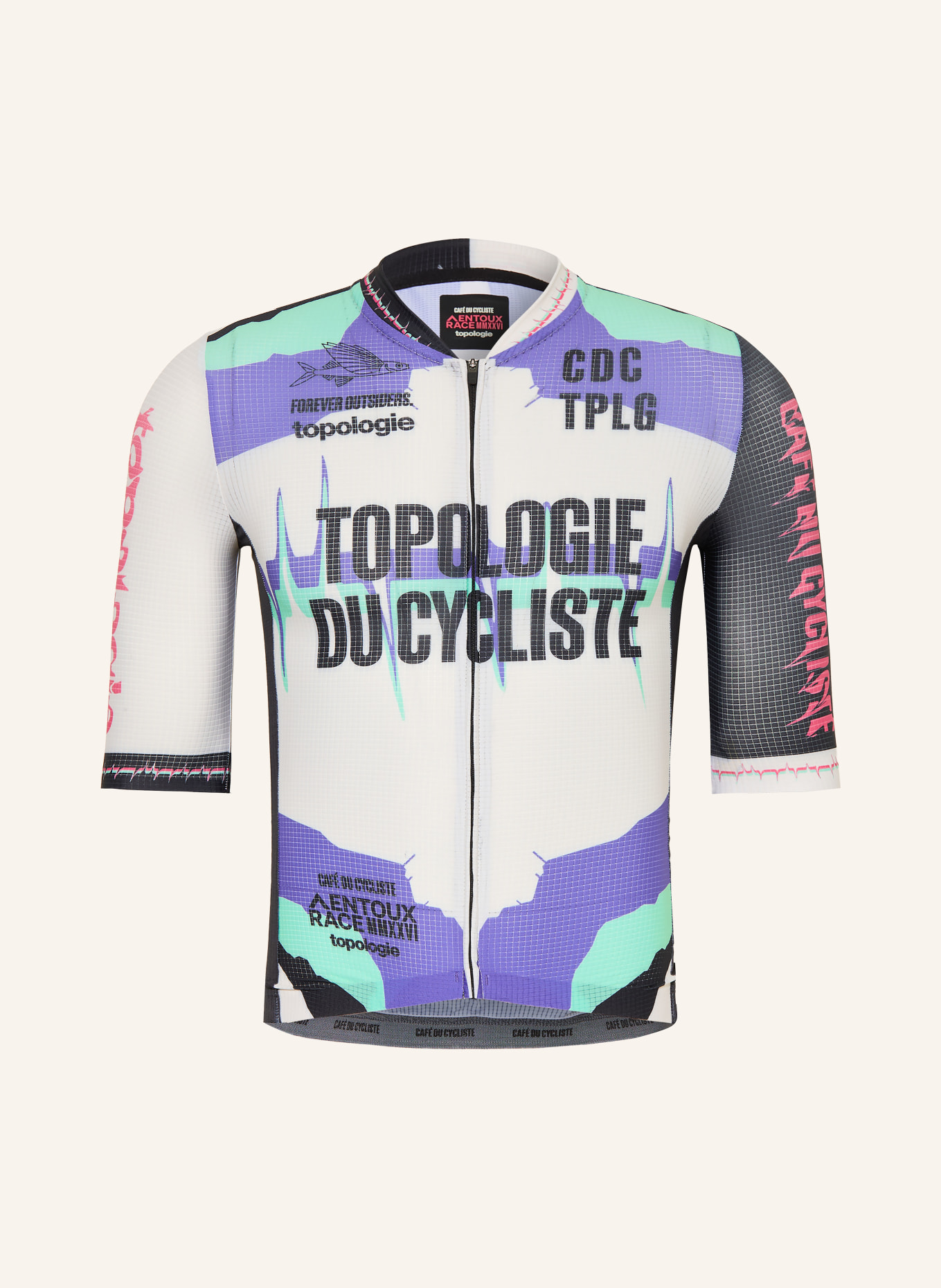 CAFÉ DU CYCLISTE Fietstricot BERGIDA TOPOLOGIE: MINT / PAARS / ZWART