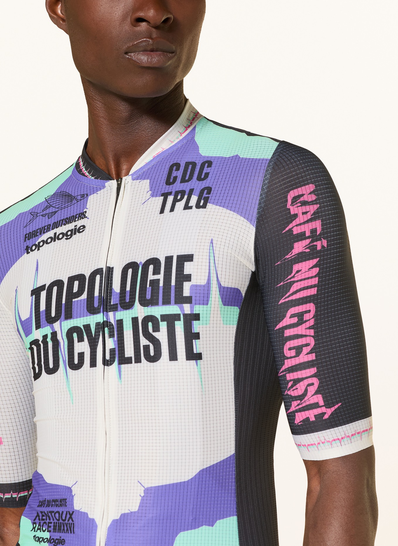 CAFÉ DU CYCLISTE Fietstricot BERGIDA TOPOLOGIE: MINT / PAARS / ZWART