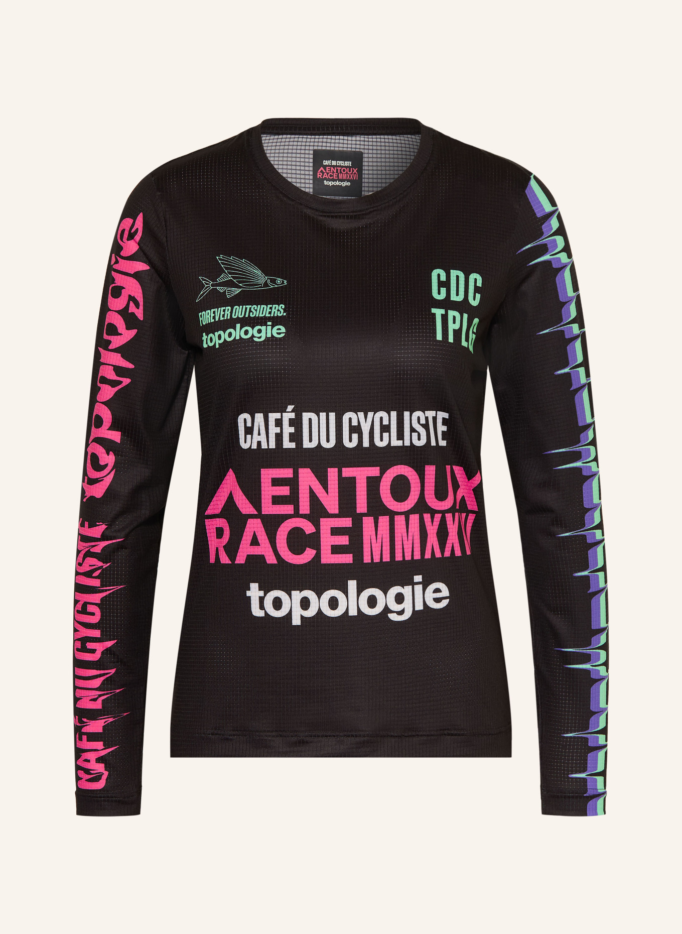 CAFÉ DU CYCLISTE Tričko s dlouhým rukávem AMBRE TOPOLOGIE: ČERNÁ / RŮŽOVÁ / MÁTOVÁ