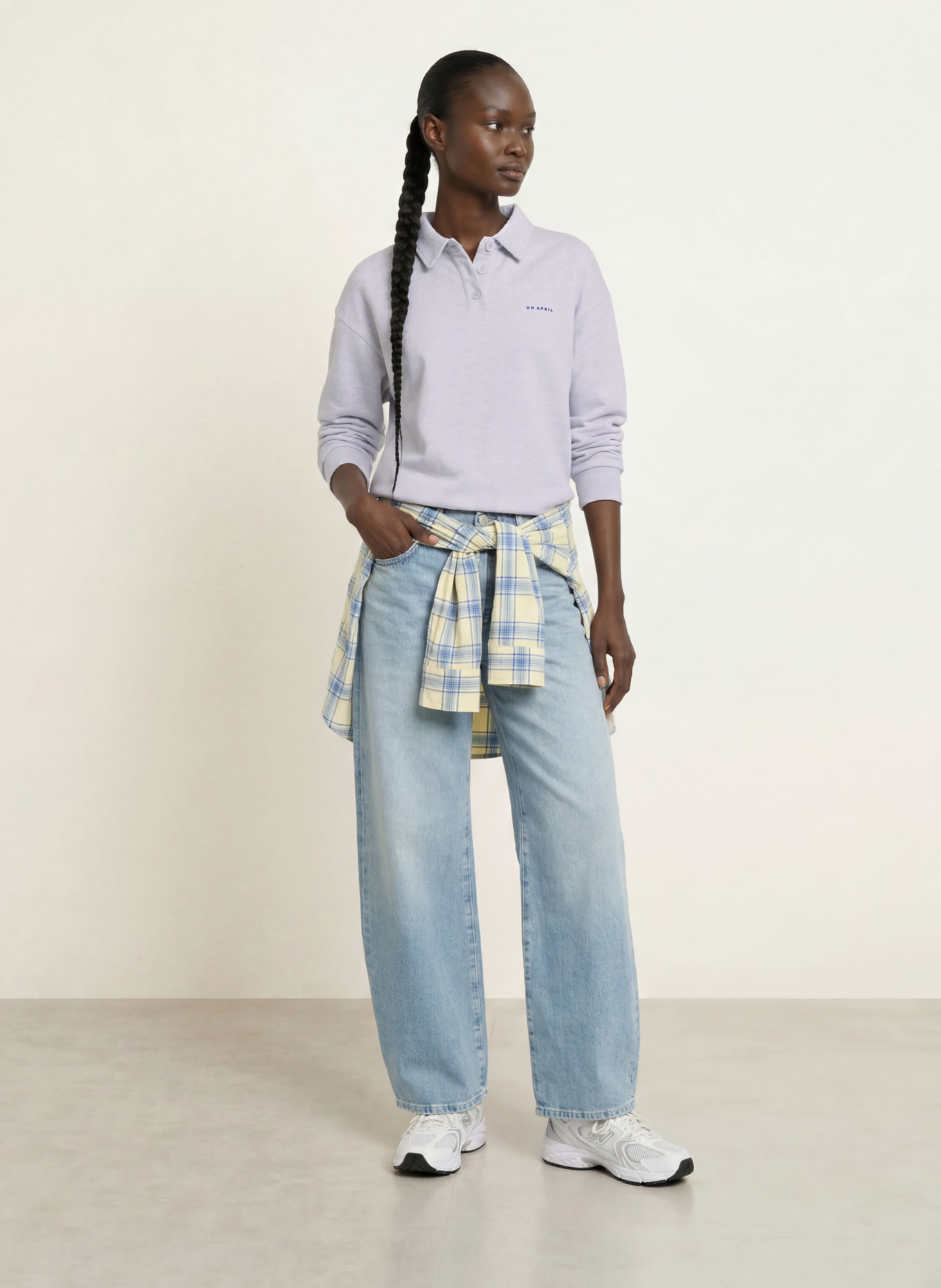 OH APRIL EVERYWHERE Sweat Polo Shirt: LIGHT GRAY / BLUE