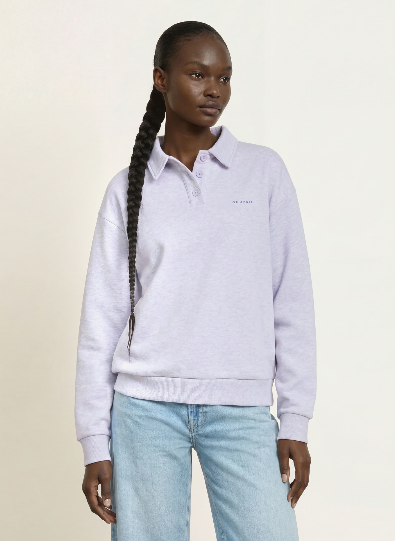 OH APRIL EVERYWHERE Sweat Polo Shirt: LIGHT GRAY / BLUE