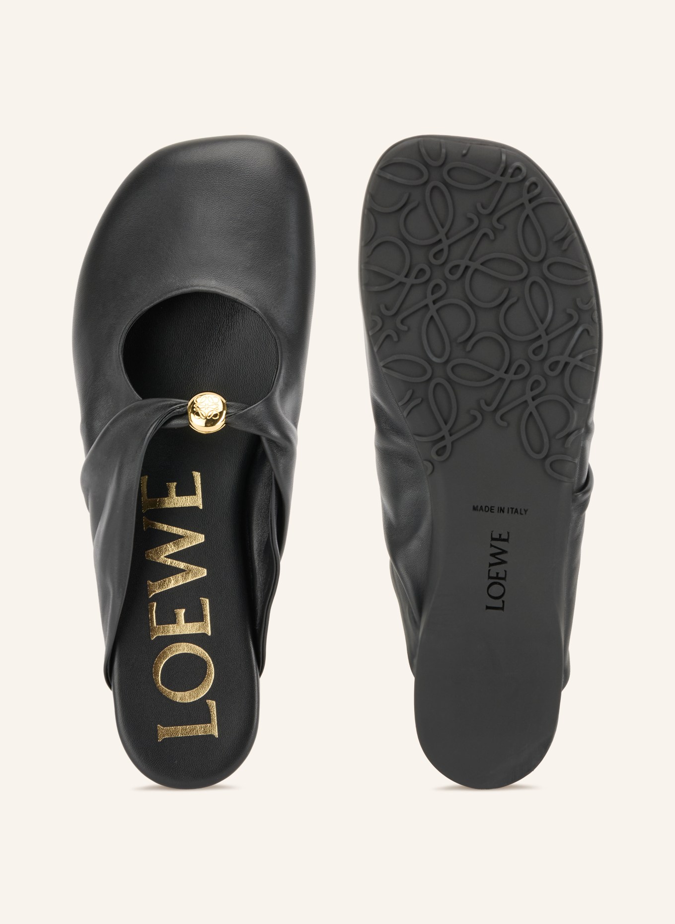 LOEWE Muiltjes PEBBLE SOFT: ZWART / GOUD