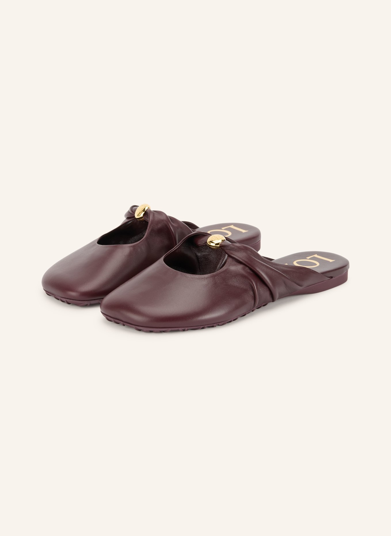 LOEWE Muiltjes PEBBLE SOFT: DONKERROOD / GOUD