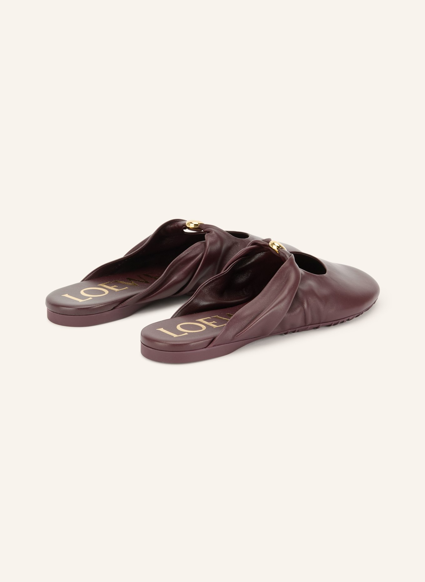 LOEWE Muiltjes PEBBLE SOFT: DONKERROOD / GOUD
