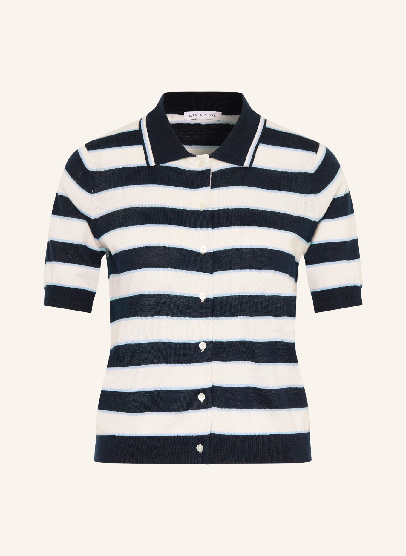 MRS & HUGS Cardigan: BLEU FONCÉ / BLEU CLAIR / BLANC