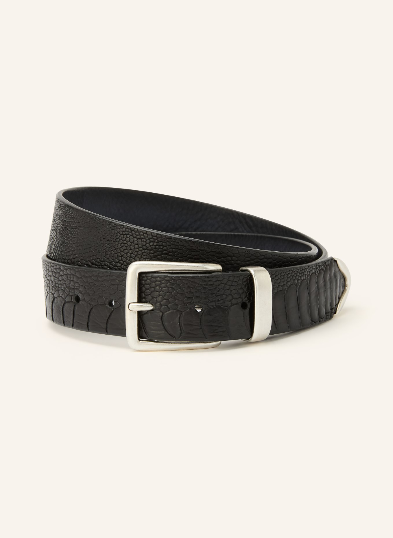 POST & CO Leren riem: ZWART / ZILVER