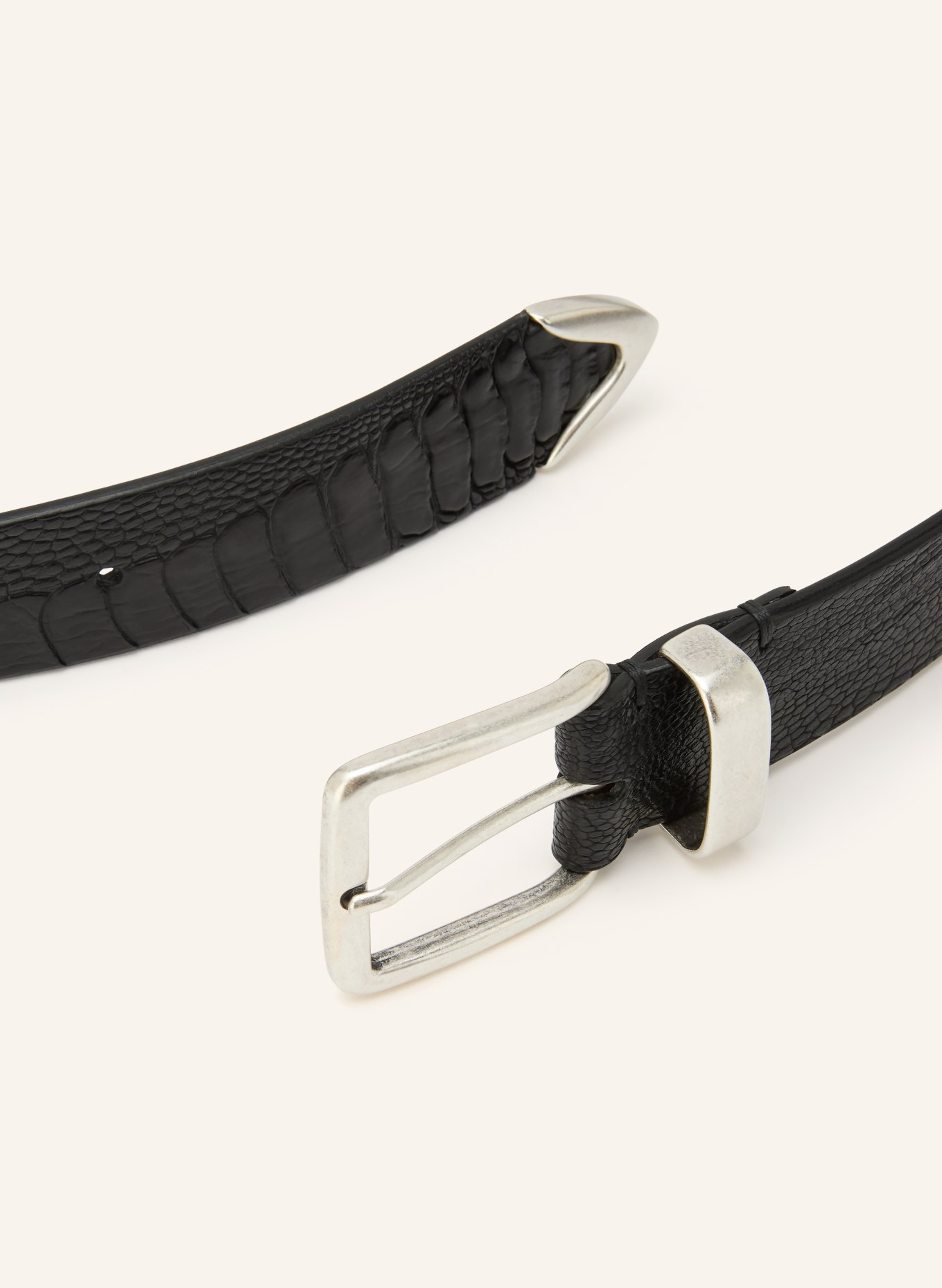 POST & CO Leren riem: ZWART / ZILVER