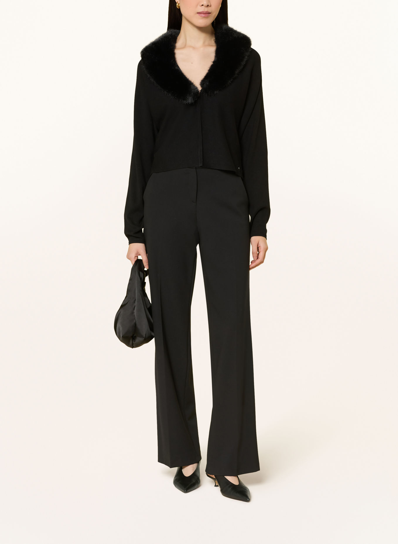 Joseph Ribkoff Vest met afneembare kunstbontkraag: ZWART
